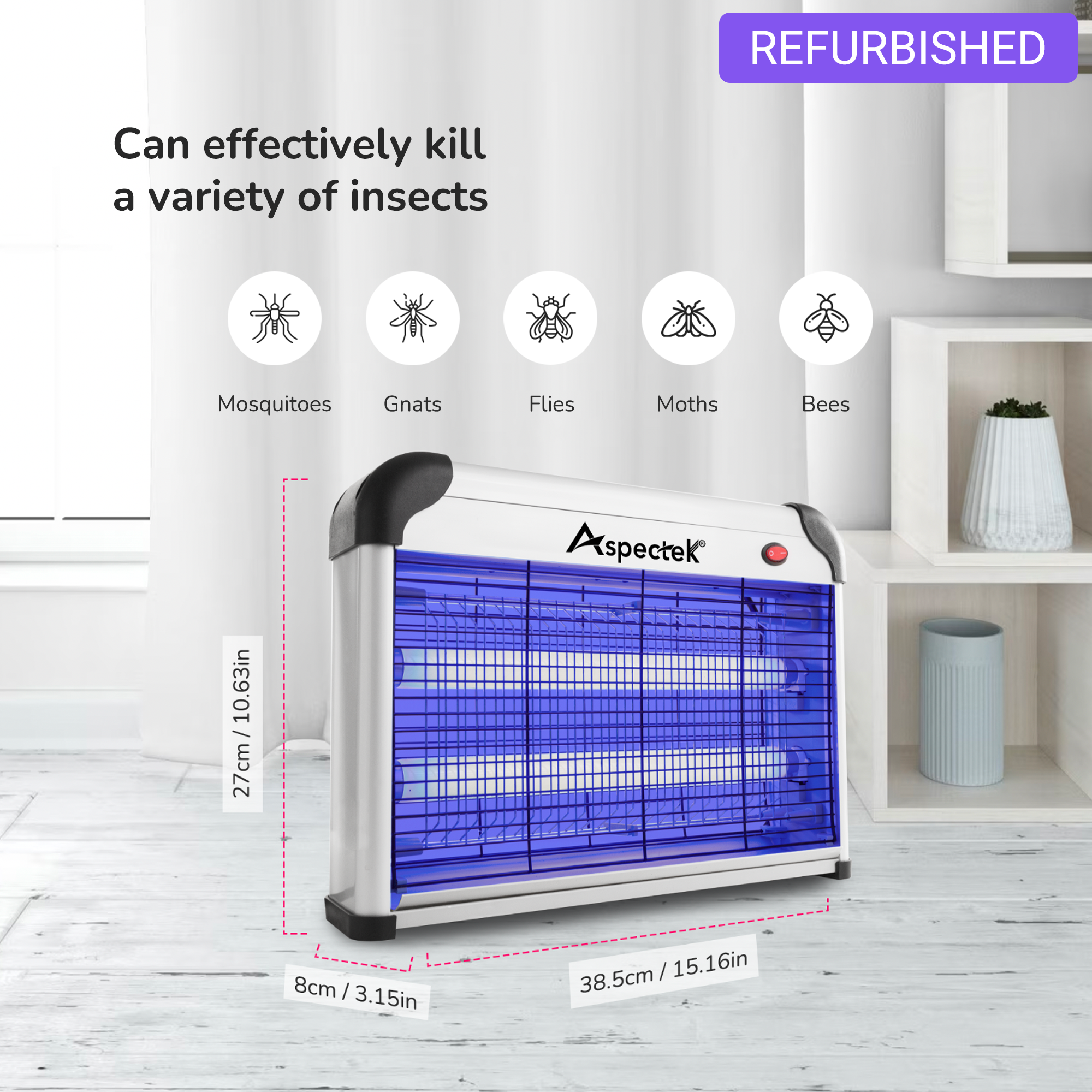 Aspectek Sticky Fly Insect Trap for Indoor, Plug-in Blue Light Bug Tra