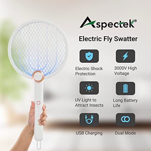 Aspectek 2 Pack Electric Fly Swatter 3000V, 2 in 1