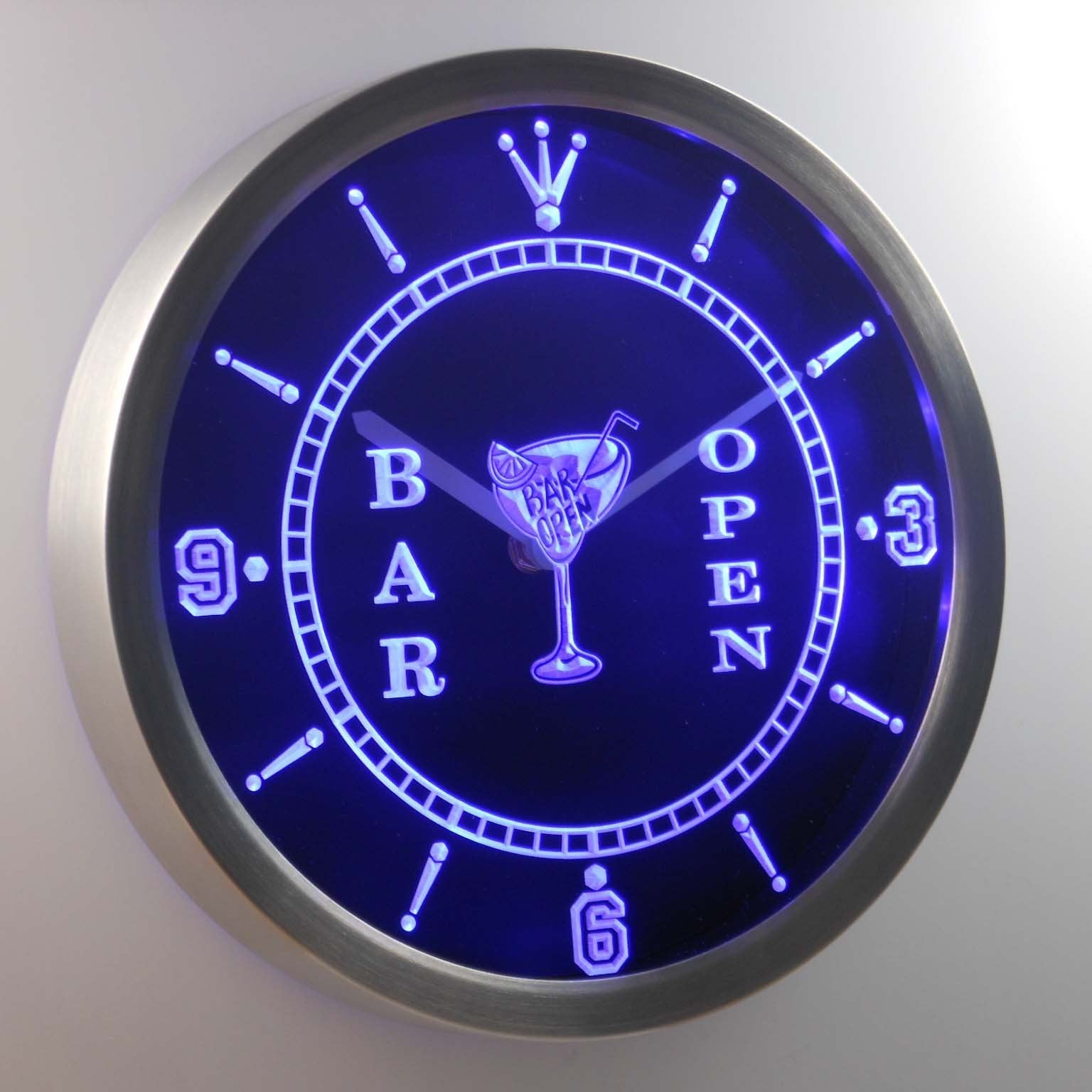 Cocktail Bar Open LED Neon Wall Clock