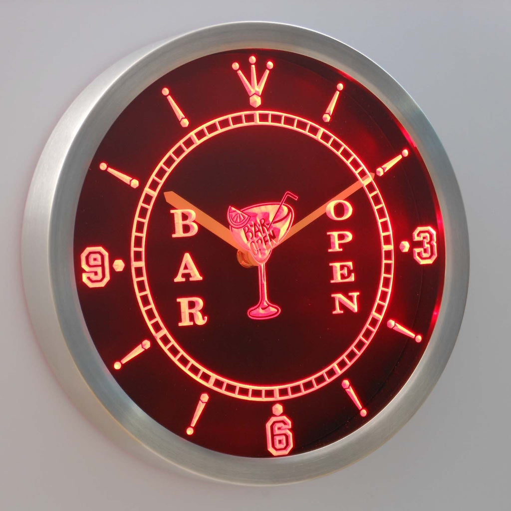 Cocktail Bar Open LED Neon Wall Clock | SafeSpecial