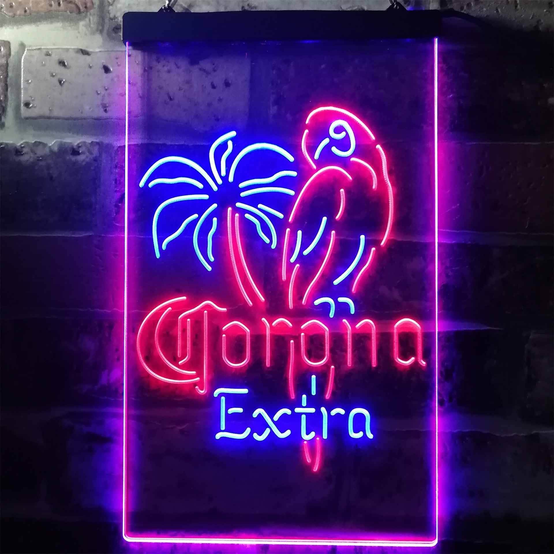 Corona extra - perroquet néon LED logo - double couleur
