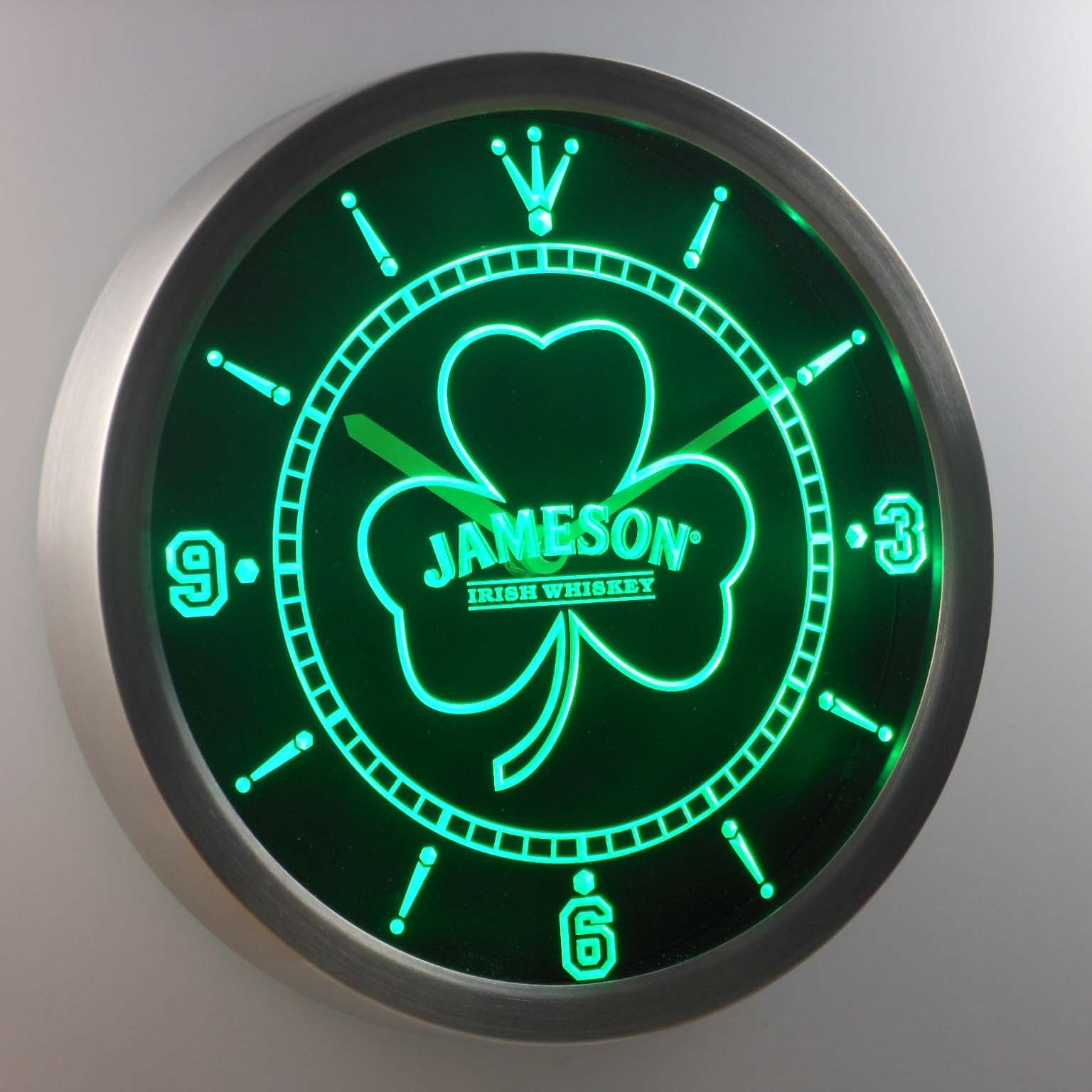 Jameson Shamrock Outline LED Neon Wall Clock | SafeSpecial