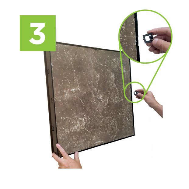 Step Three to install your moss wall art kit - Attach safety clips.