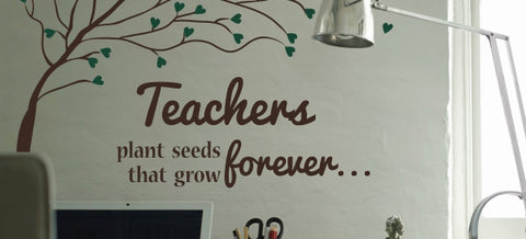 Teacher's Appreciation wall decal displayed over a teacher's desk, makes a great gift for a favorite teacher or as a decoration in a teacher's lounge, etc. 