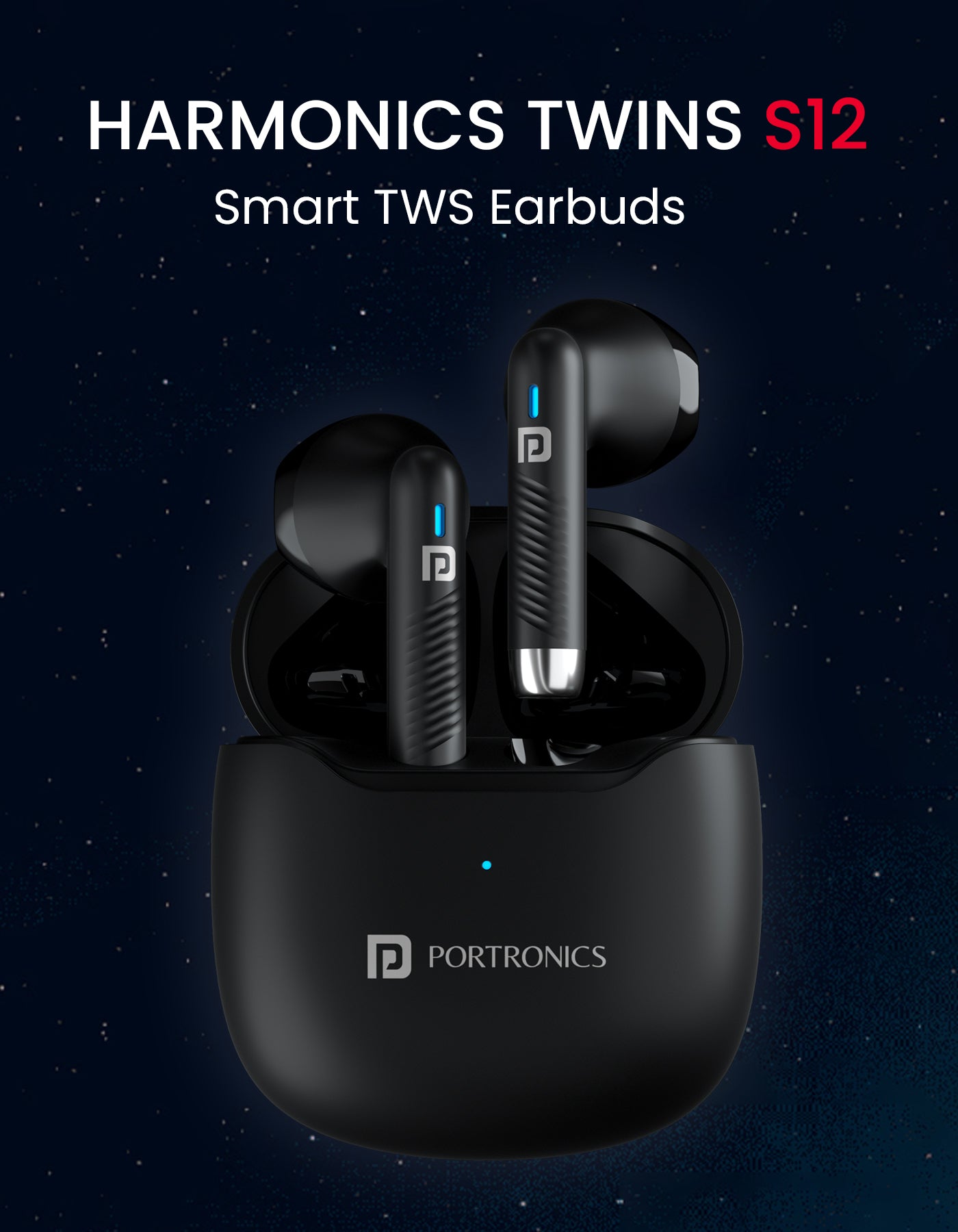 Portronics Harmonics Twins s12 tws bluetooth earphones| earbuds with dual LED display