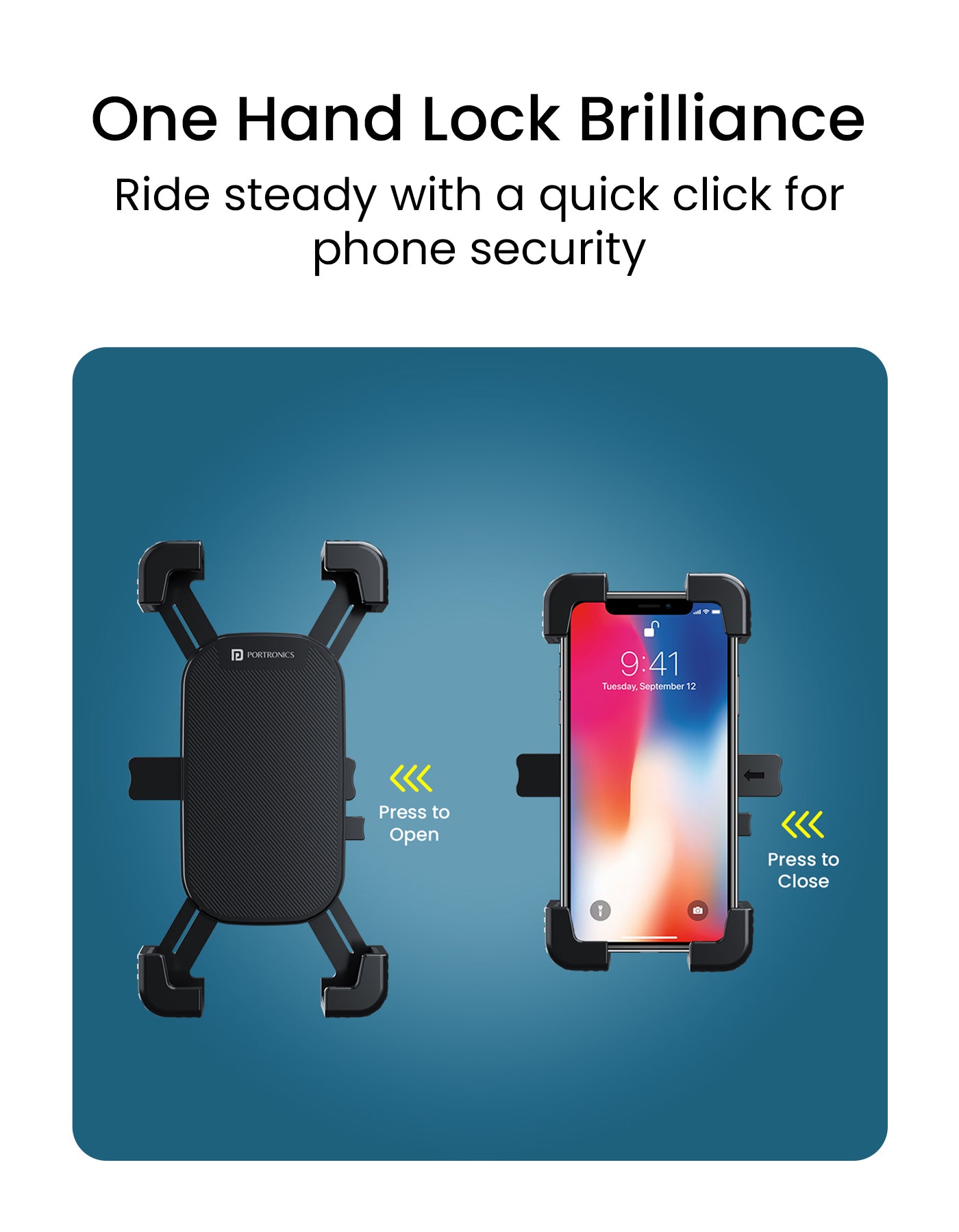 Portronics Mobike III Bike adjustable phone Holder with one hand lock