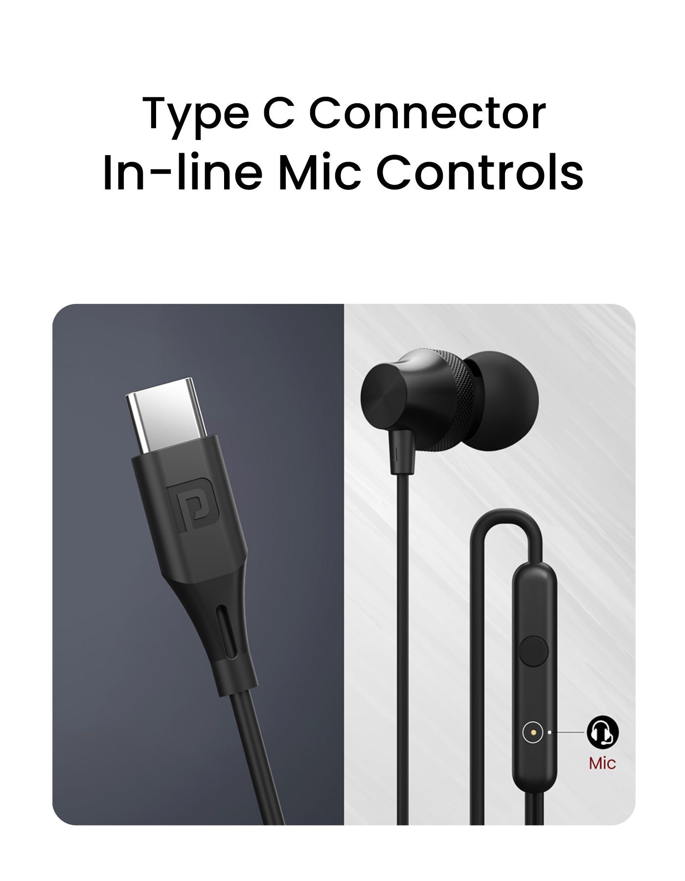 Portronics conch beta c type c type c wire earphone with type c connector and in-line mic controls