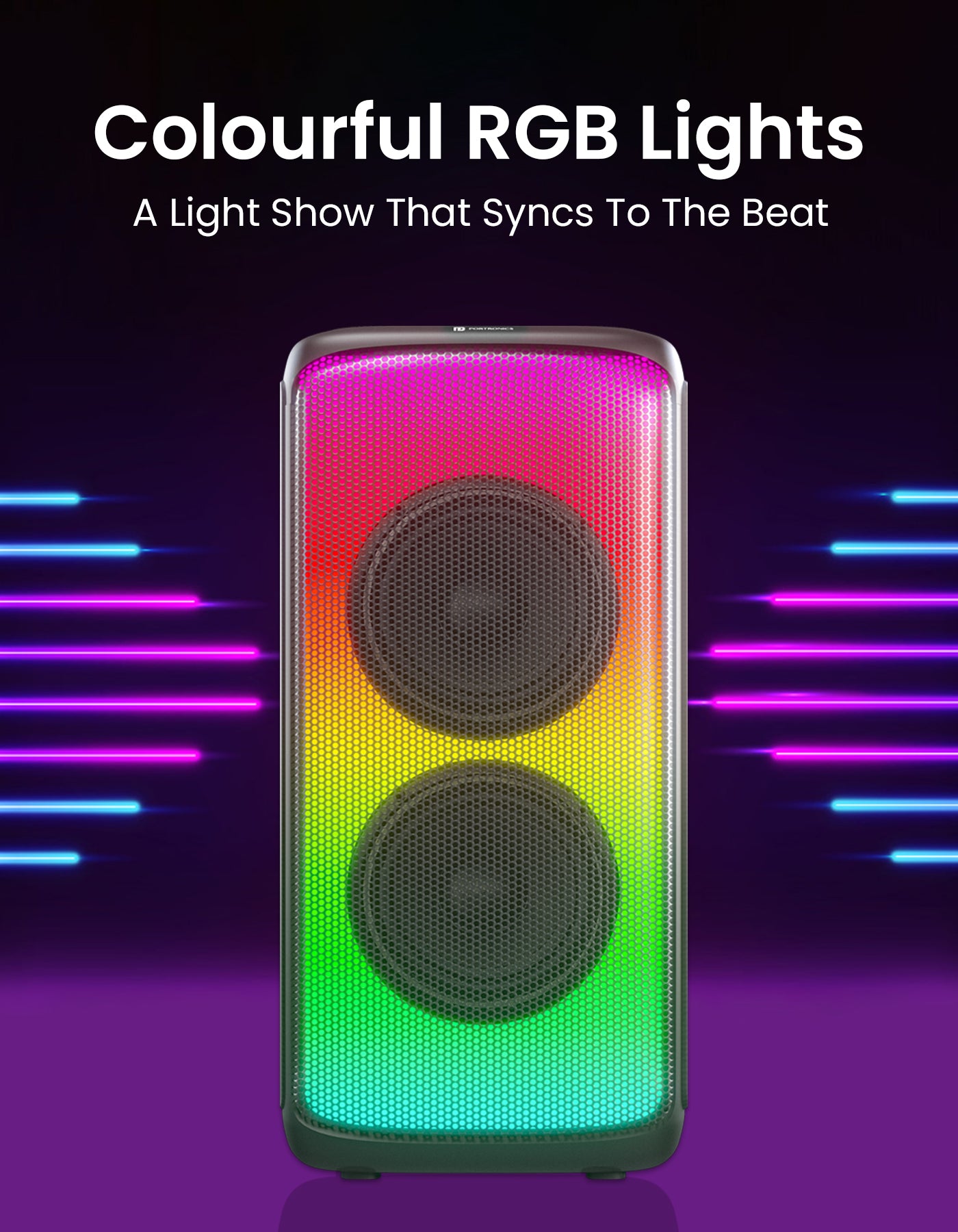 Portronics Iron Beats portable bluetooth party speaker with RGB Lights | Bluetooth party speaker| 250w party speaker| wireless party speaker| Portable wireless Speaker