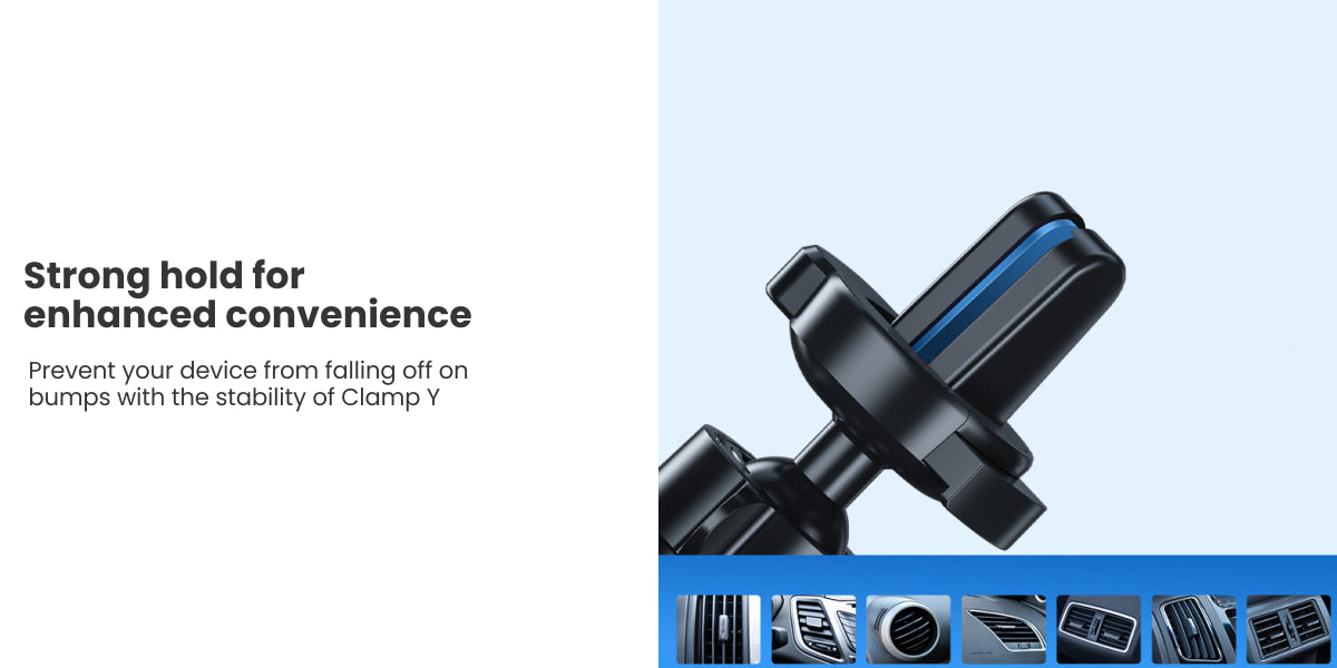 Prevent your device from falling off on bumps with the stability of Portronics Clamp Y.