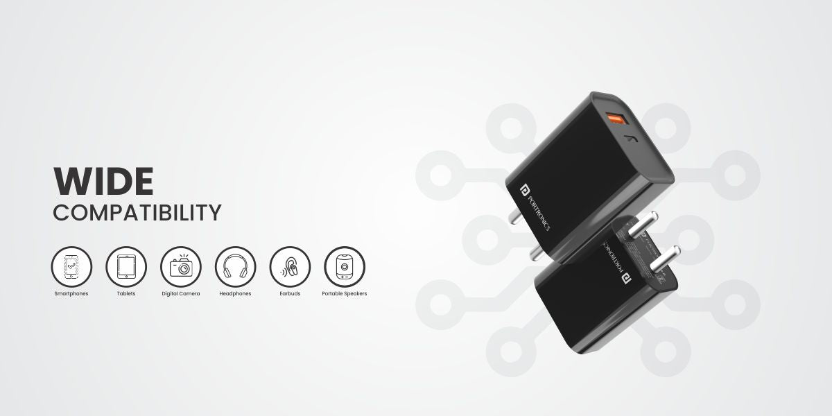 Portronics Adapto 45 20 W Fast Charger, wide compatibility ISO and android