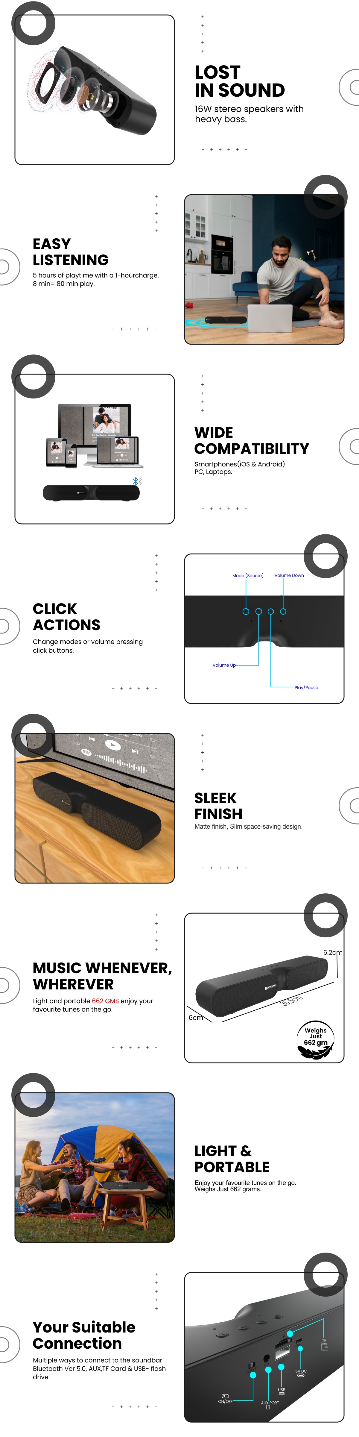 Portronics Decibel 20 Wireless Bluetooth Mini Soundbar 16 W stereo