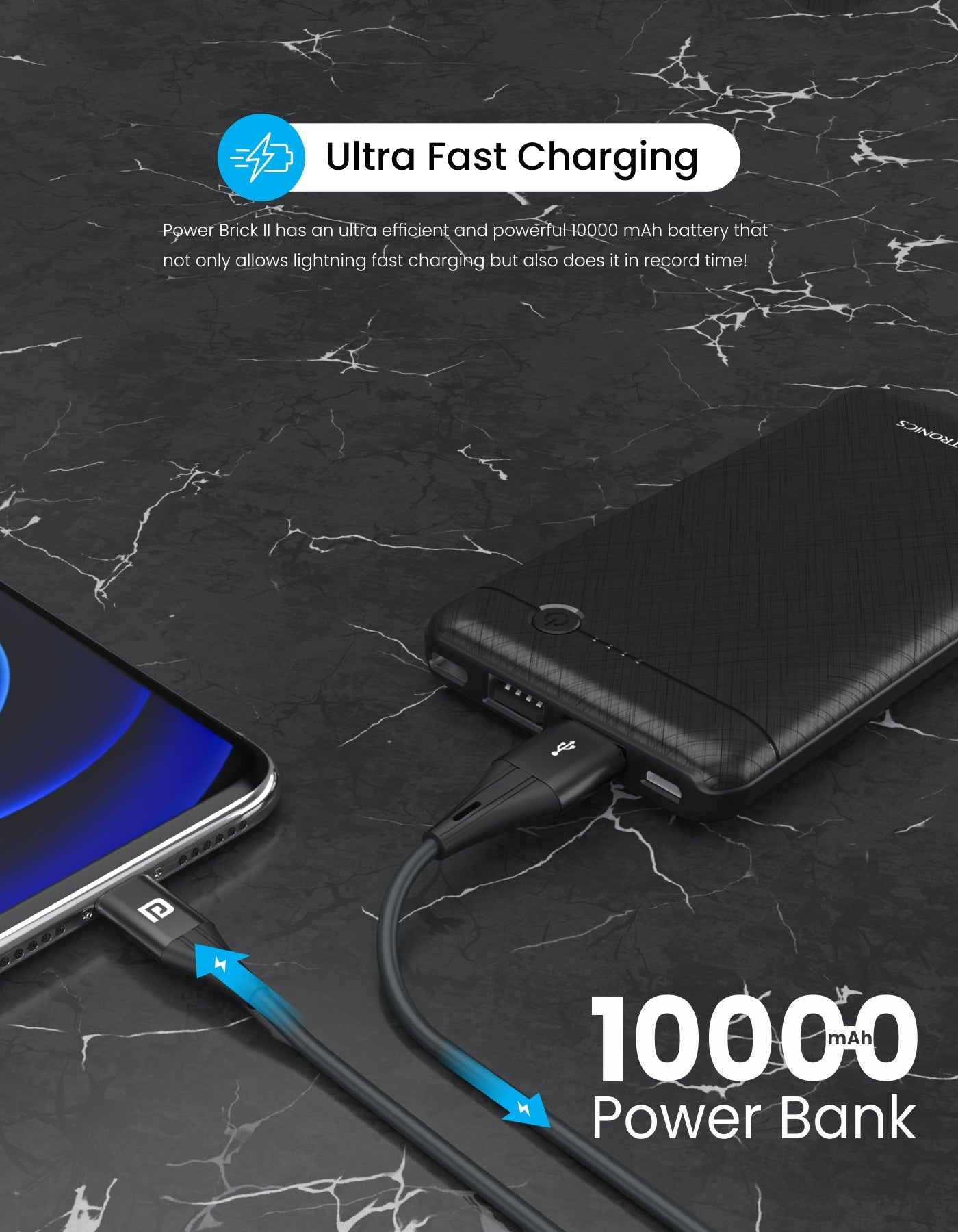 Portronics Power Brick II 10000mAh Power Bank ultra fast charging