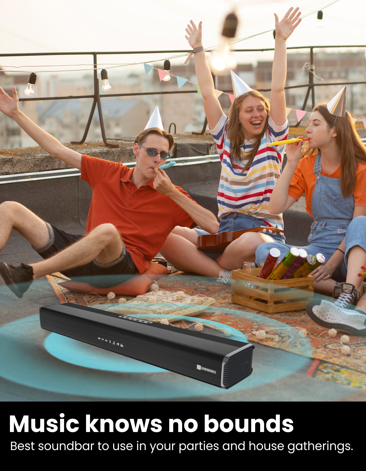 Portronics Sound Slick V soundbar with a scratch resistant sand-grain finish for a premium feel