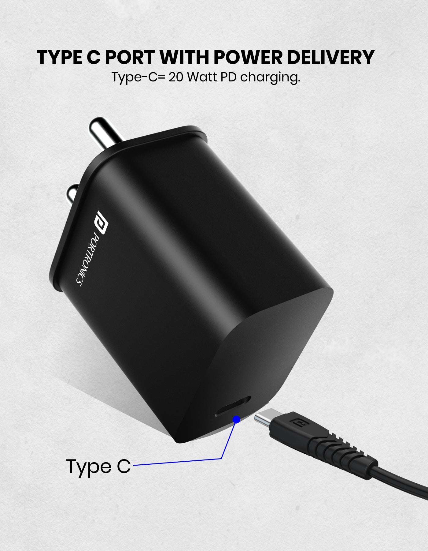 Adapto 20 - 20W Type-C PD Charger/Adapter with Fast Charging BIS certified protection