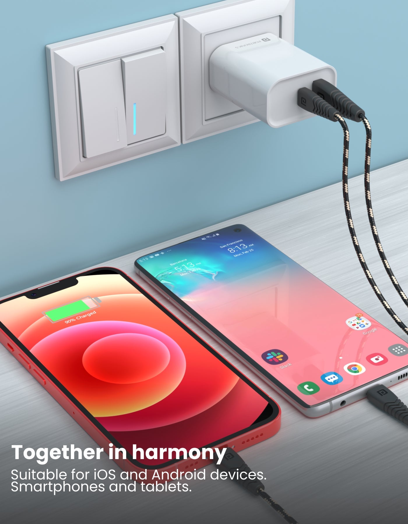 Portronics Adapto 45 20 W Fast Charger, USB A-type & C-type ports  together in harmony sutable for IOS and android