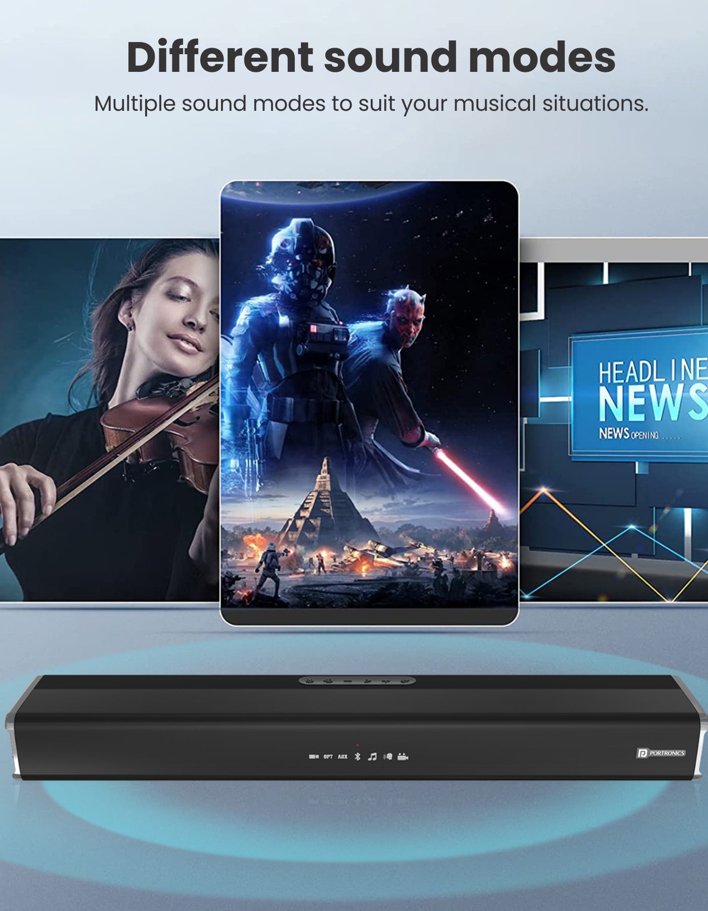 Portronics soundbar bluetooth speaker with Multiple sound modes to suit your musical situations