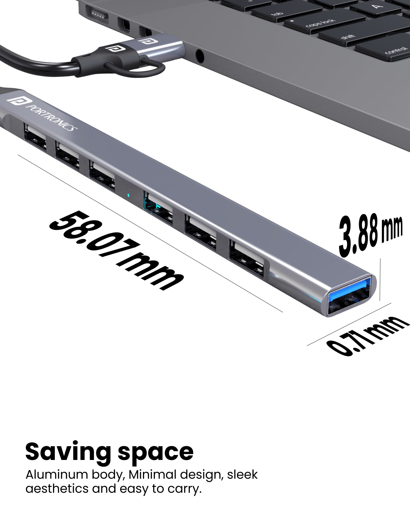 Potronics Mport 7 Type C USB hub with 7 USB ports for PC or Laptop