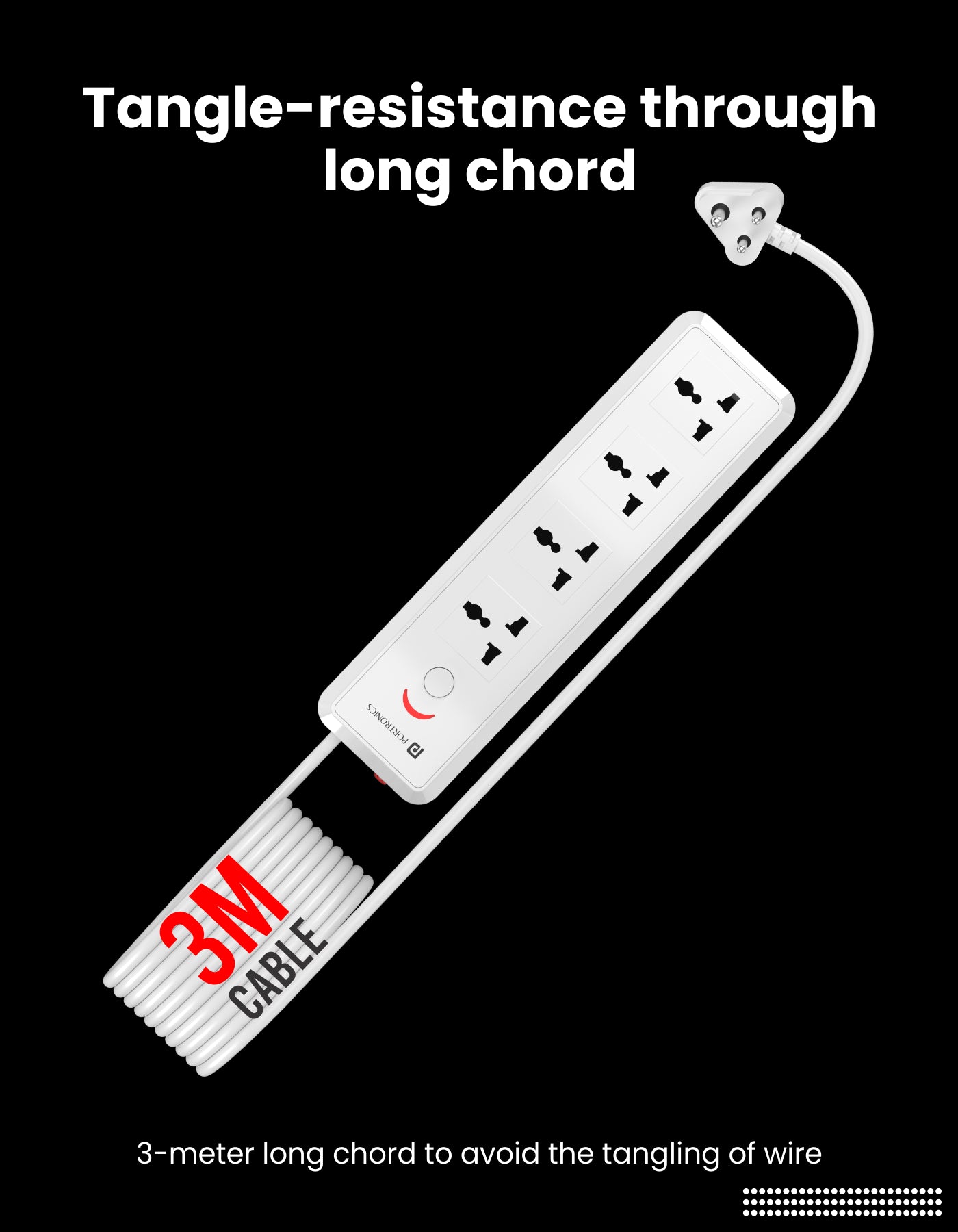 Portronics Power Plate 11 Power Extension Board Tangle-resistance through long chord