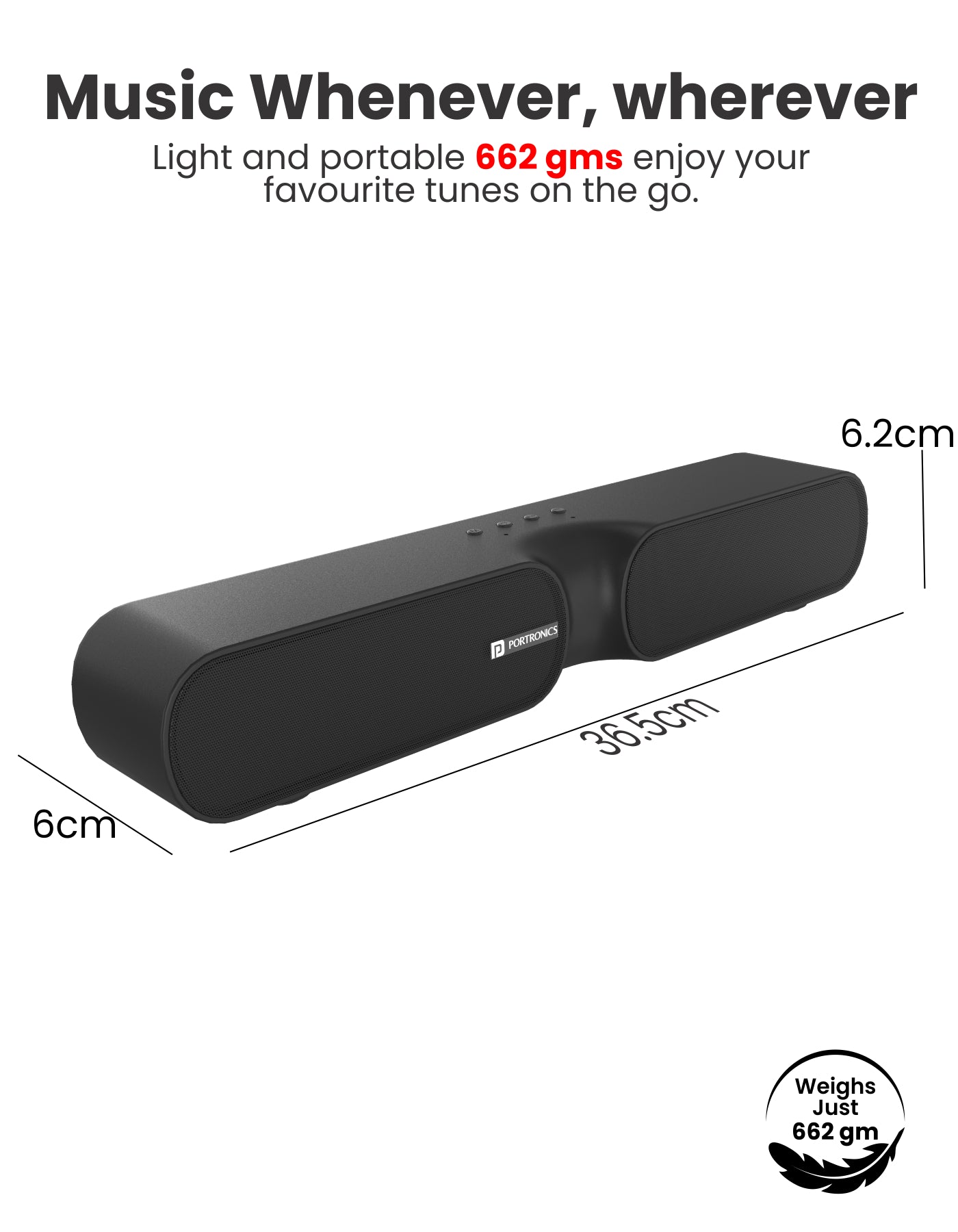 Portronics Decibel 20 Bluetooth Mini Soundbar 16 W stereo speakers with Heavy bass