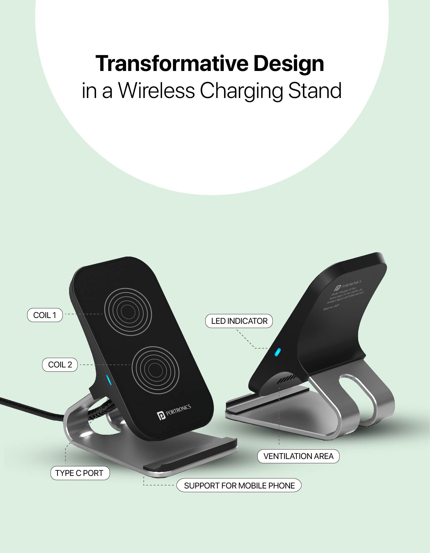 Portronics Freedom 15 Double Coil 15W Wireless Charger rapid charge 5W to 15W