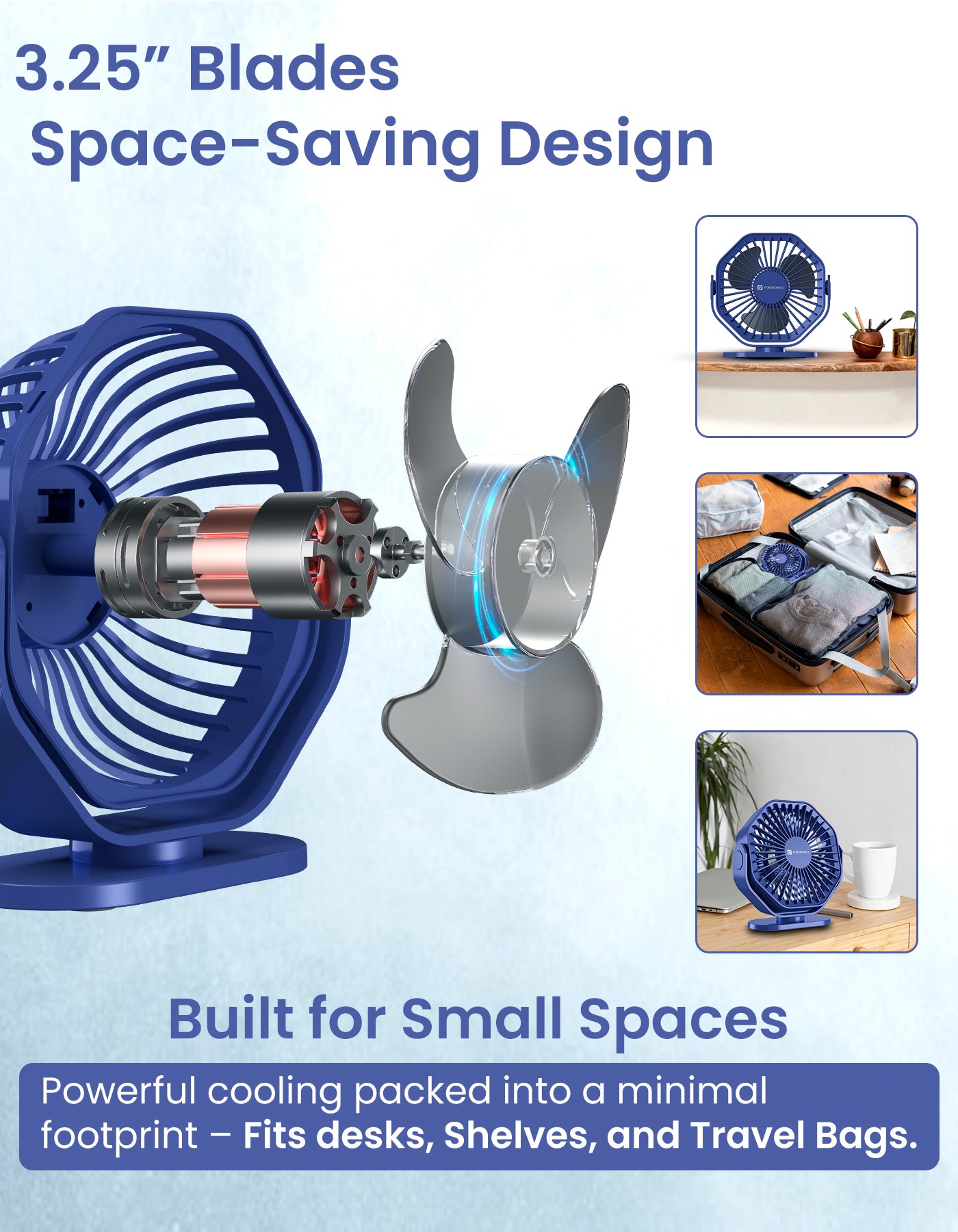 Chill On Mini Desk Fan | Portronics portable mini fan with powerful airflow | stylish mini fan portable design | USB chargeable fan with BLDC motor | best mini portable fan under budget