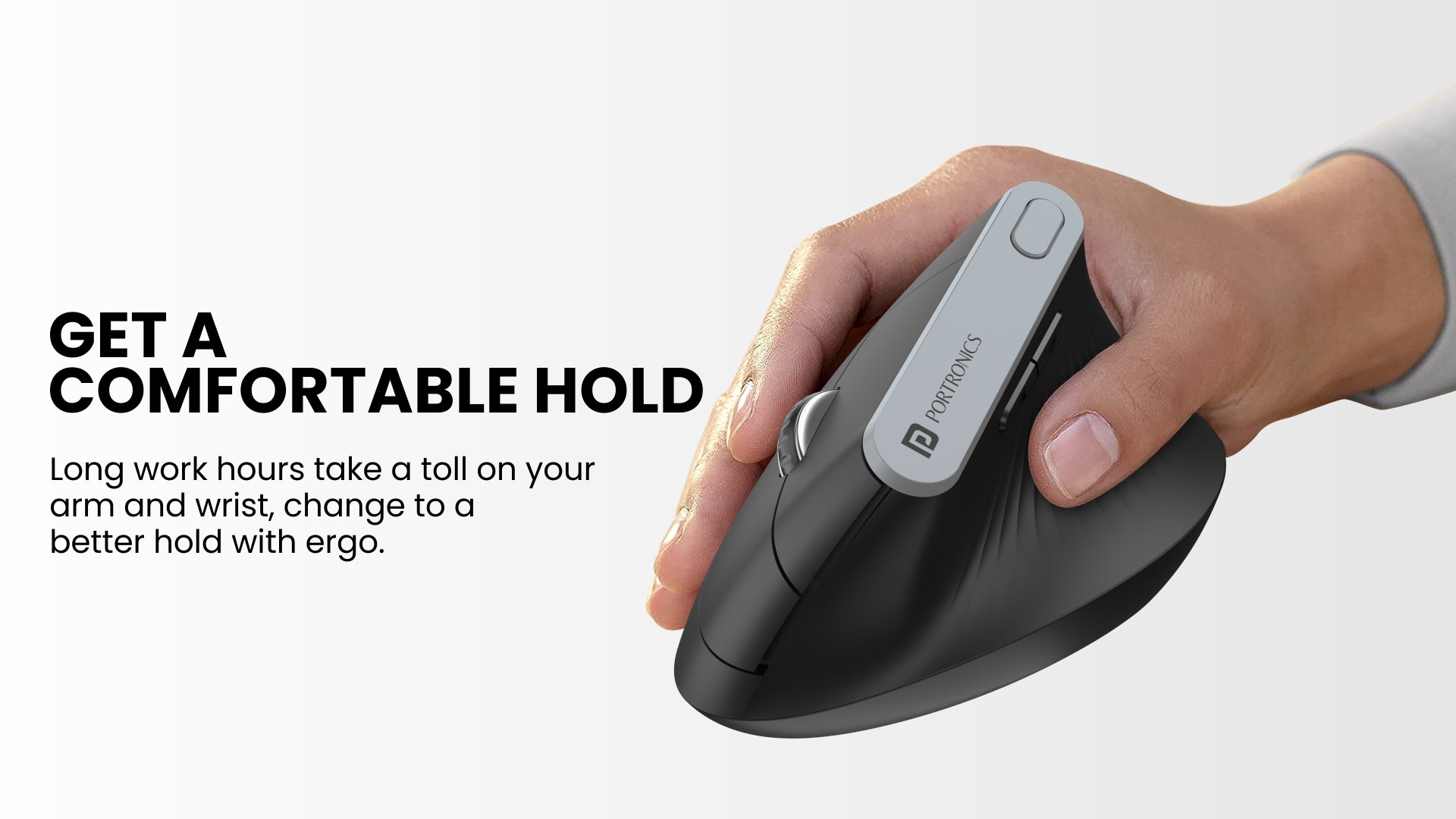 Portronics Toad Ergo Wireless Mouse with 6D Buttons & 1200 DPI designed to reduce the strain off your palms and hands