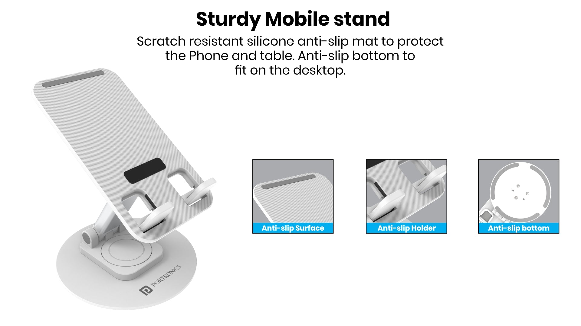 Portronics Foldable smartphone stand MoBot II with Aluminium Body