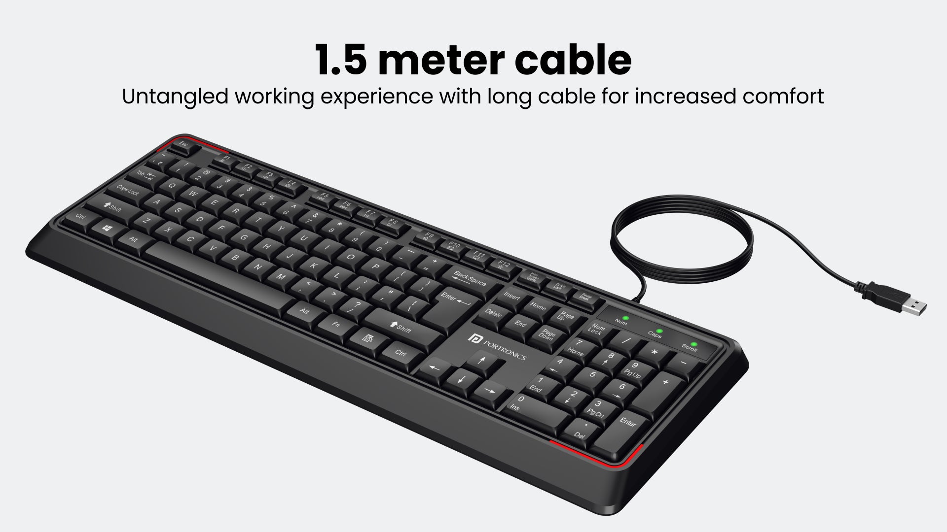 Portronics wired keyboard Untangled working experience with long cable for increased comfort