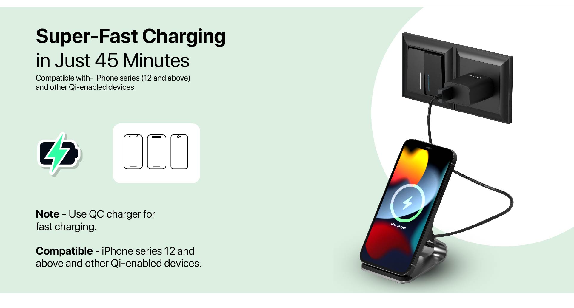 Portronics Freedom 15 Double Coil for fast charging 15W Wireless Charger