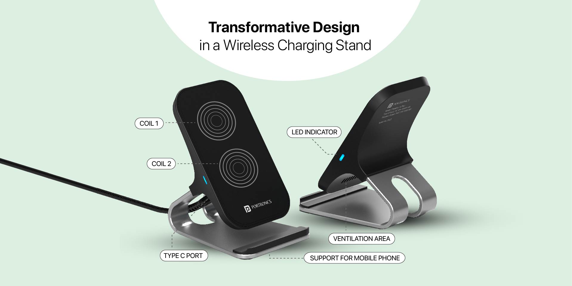 Portronics Freedom 15 Double Coil 15W Wireless Charger with heard body