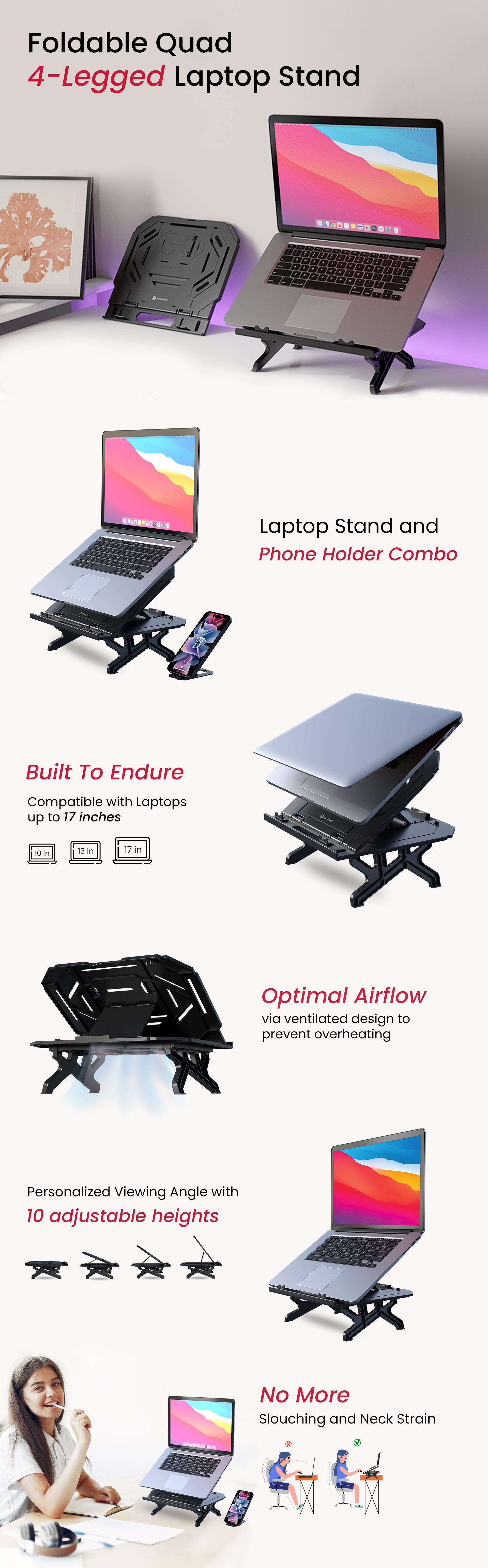 Portronics My Buddy Hexa 33: Portable & Adjustable Laptop Stand carry laptop up to 17 inches