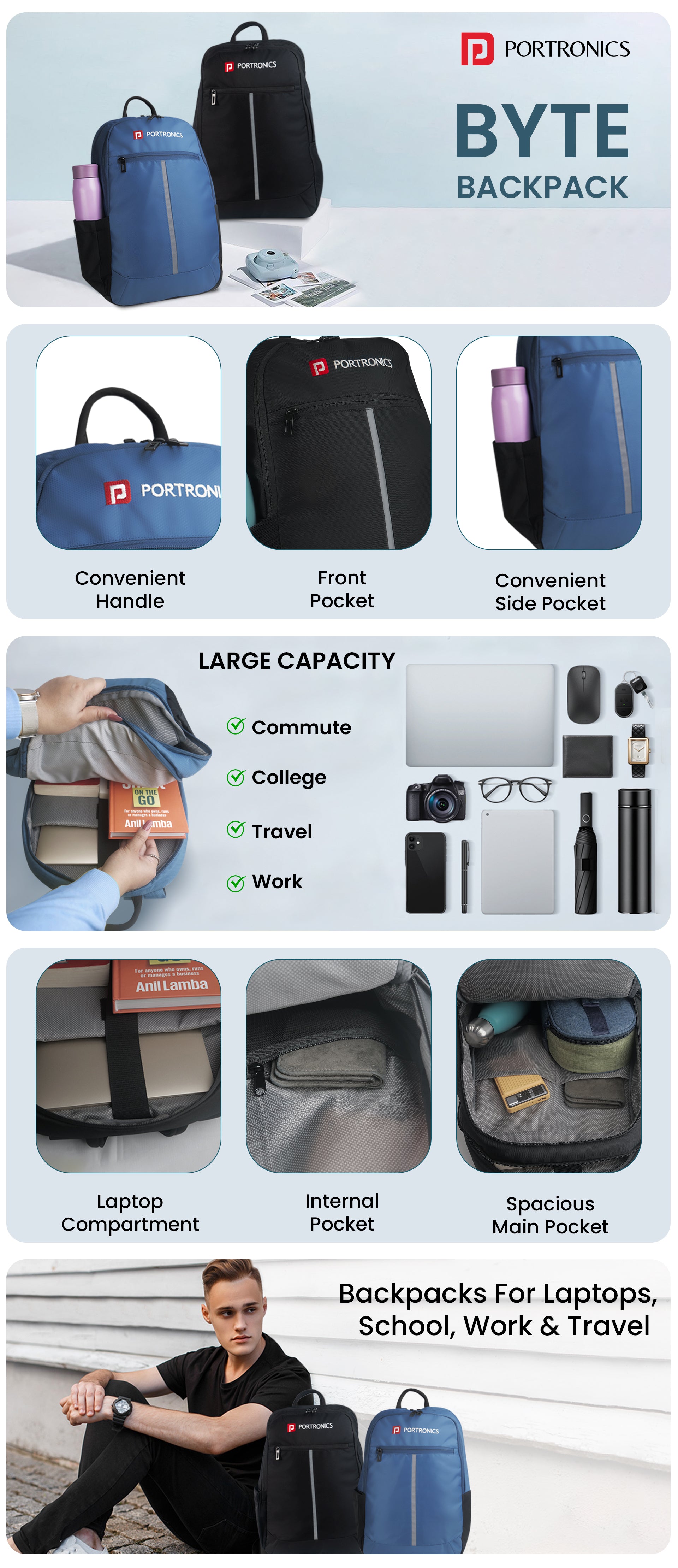 Portronics Byte Laptop Bag & Sleeve fit for all Laptops with 3 compartments