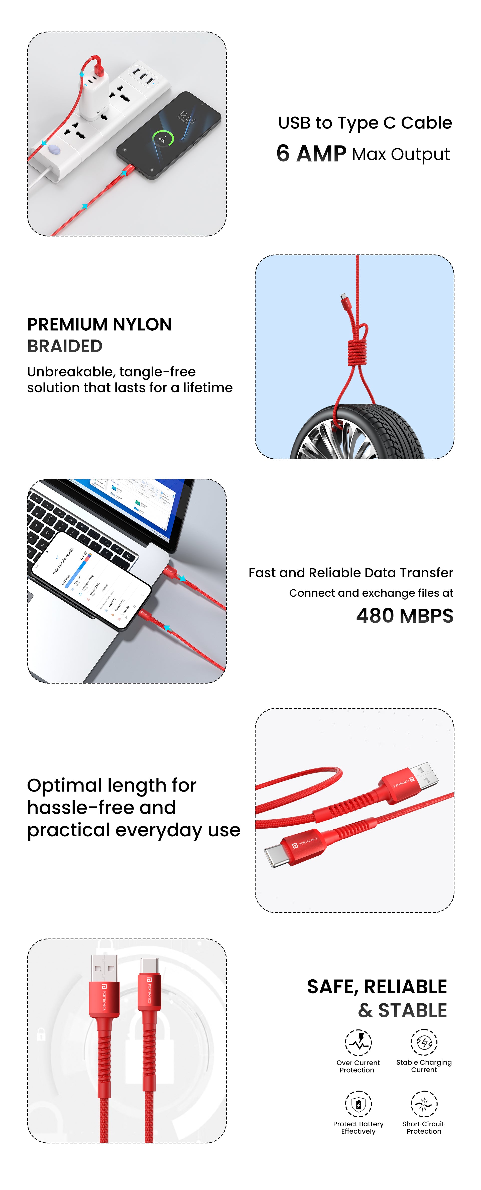 Portronics Konnect B Micro USB Nylon Quick Charging tangle free Cable