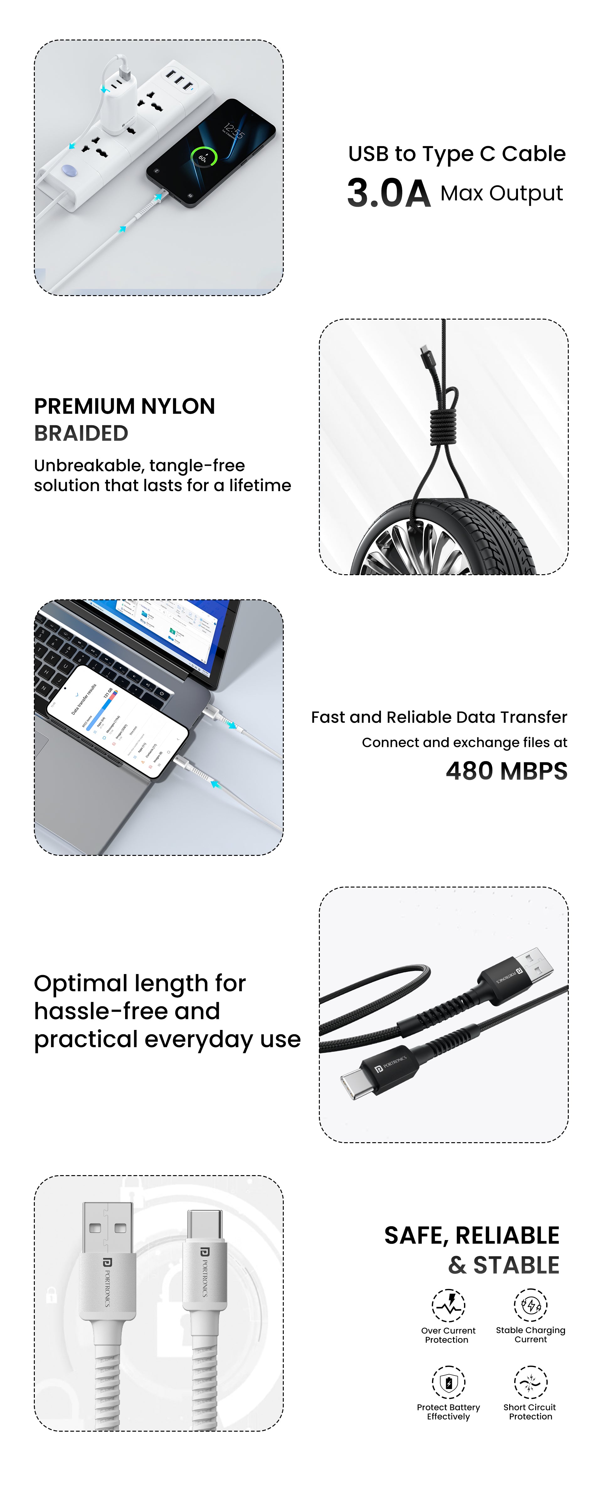 Portronics Konnect B Micro USB Nylon Quick Charging tangle free Cable