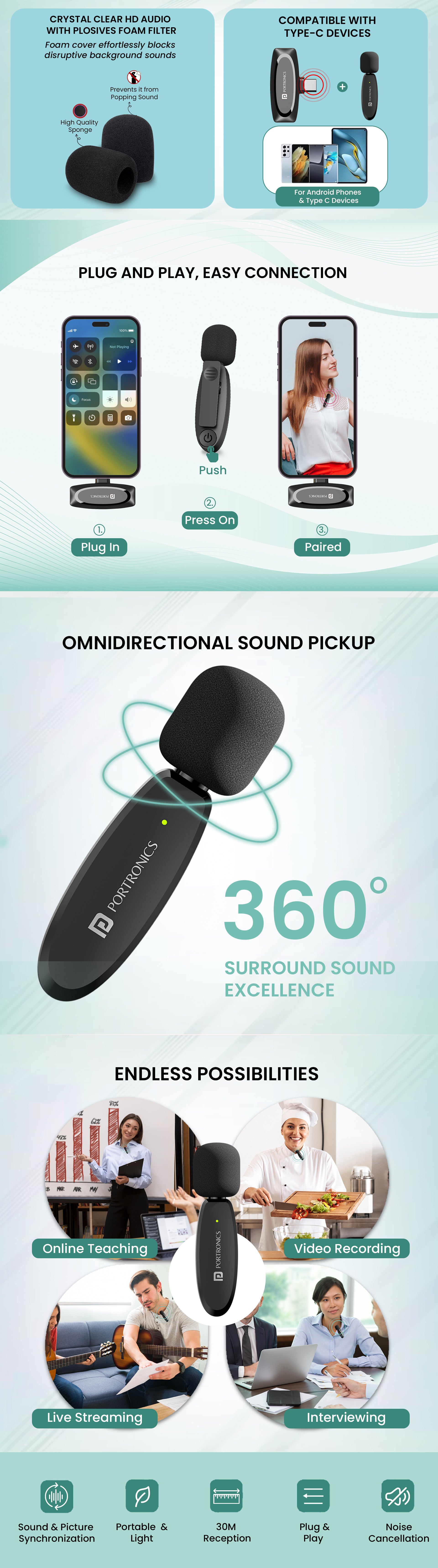 Portronics dash 7 omni direction wireless portable microphone audio accessories