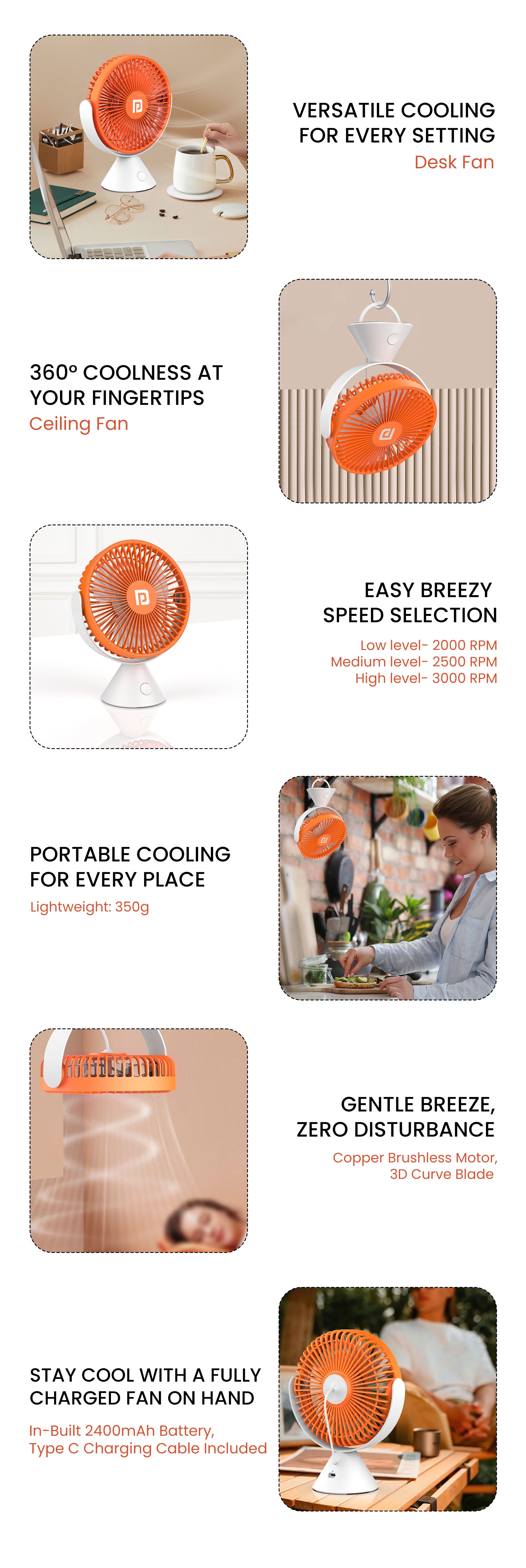 Portronics Aero Brezee 360 degree table fan| portable celling fan