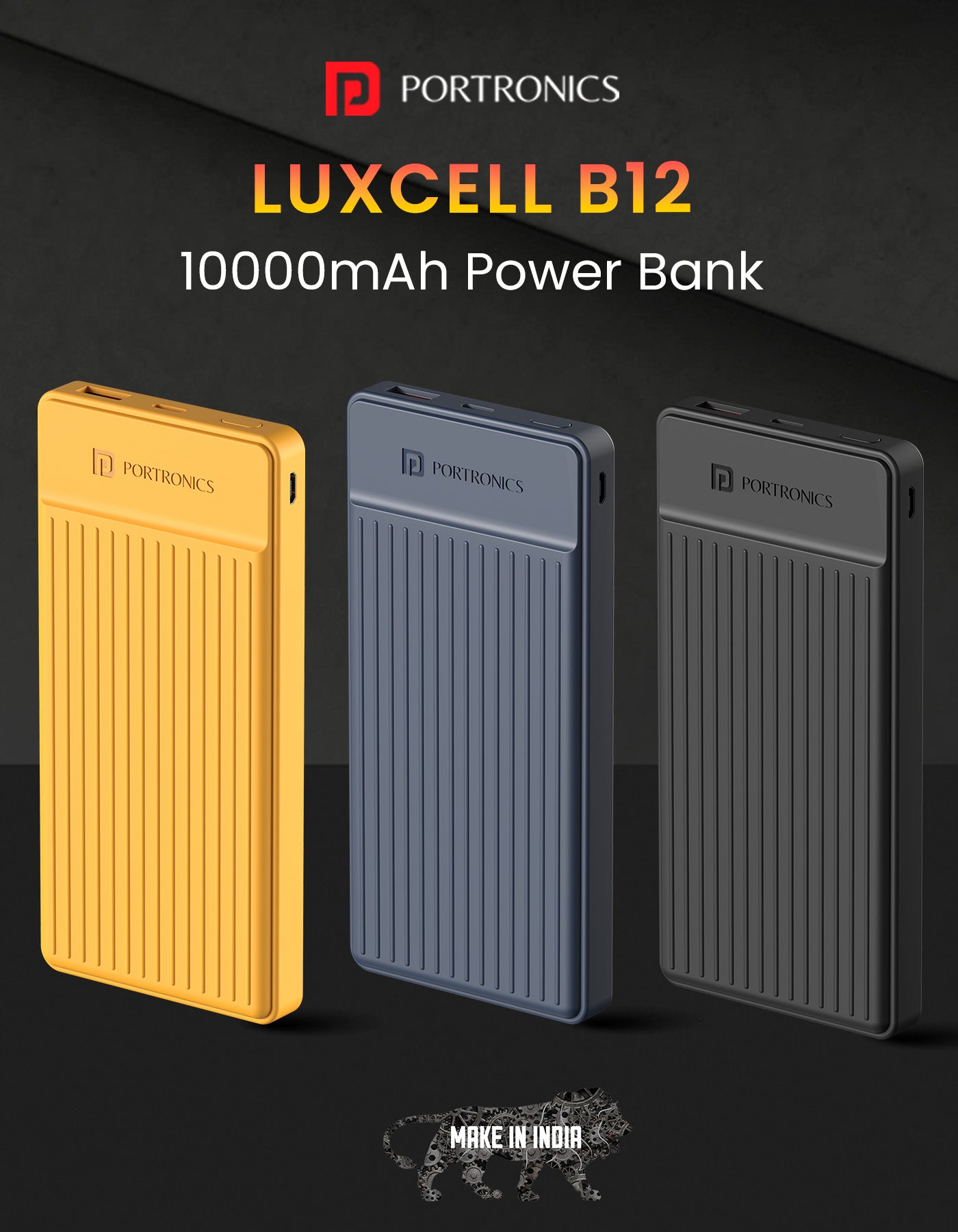 Portronics Luxcell B 12 10000mah slimmest Power bank with 12w fast pd charging