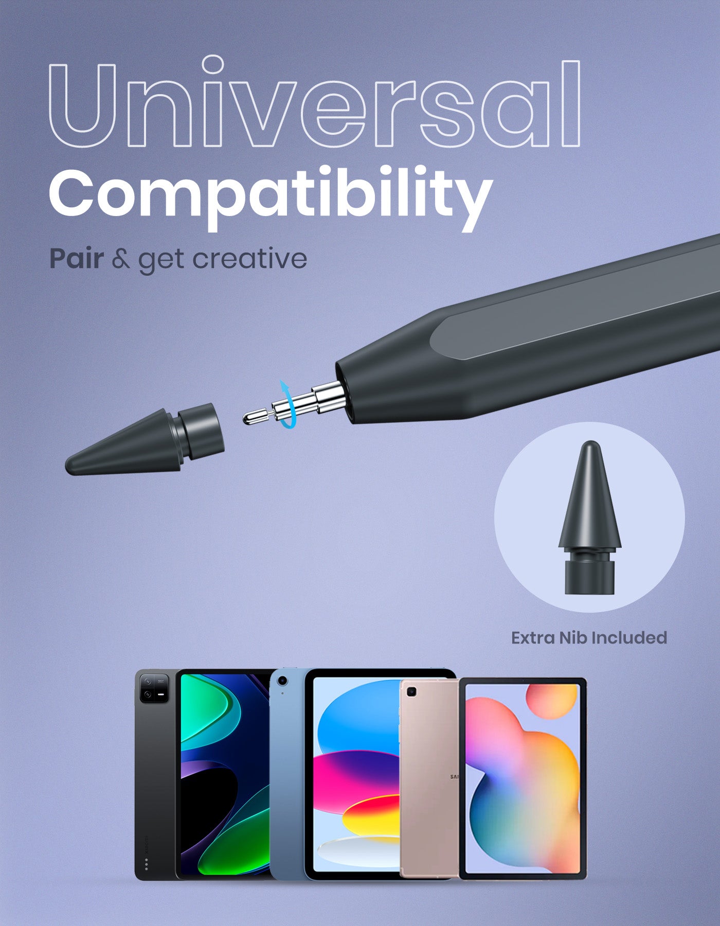 Tablet Pencil for Artists, Students & Professionals | Portronics Glide Stylus with Natural Writing Feel, LED Battery Status & Extra Nib
