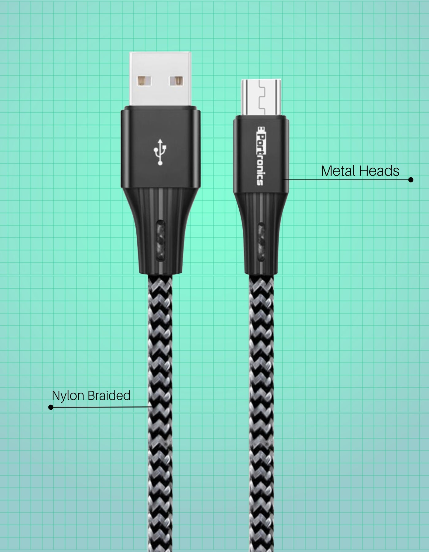 Portronics Konnect A 2M Micro USB Cable For Fast Charging nylon cable 