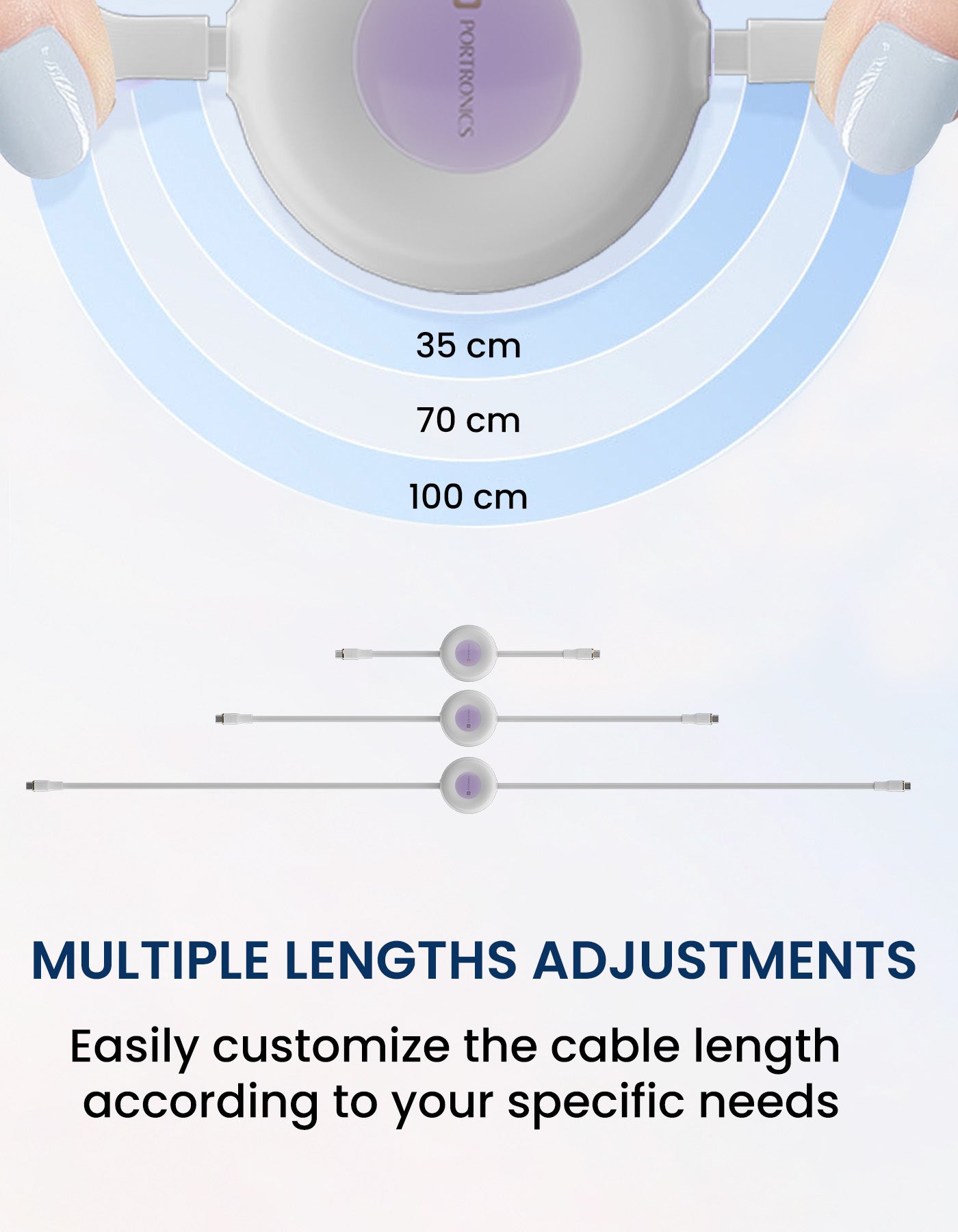 Portronics Konnect Recoil - 100W fast Charging cable| 100W Retractable Charging Cable| type c to type c cable with multiple length adjustments