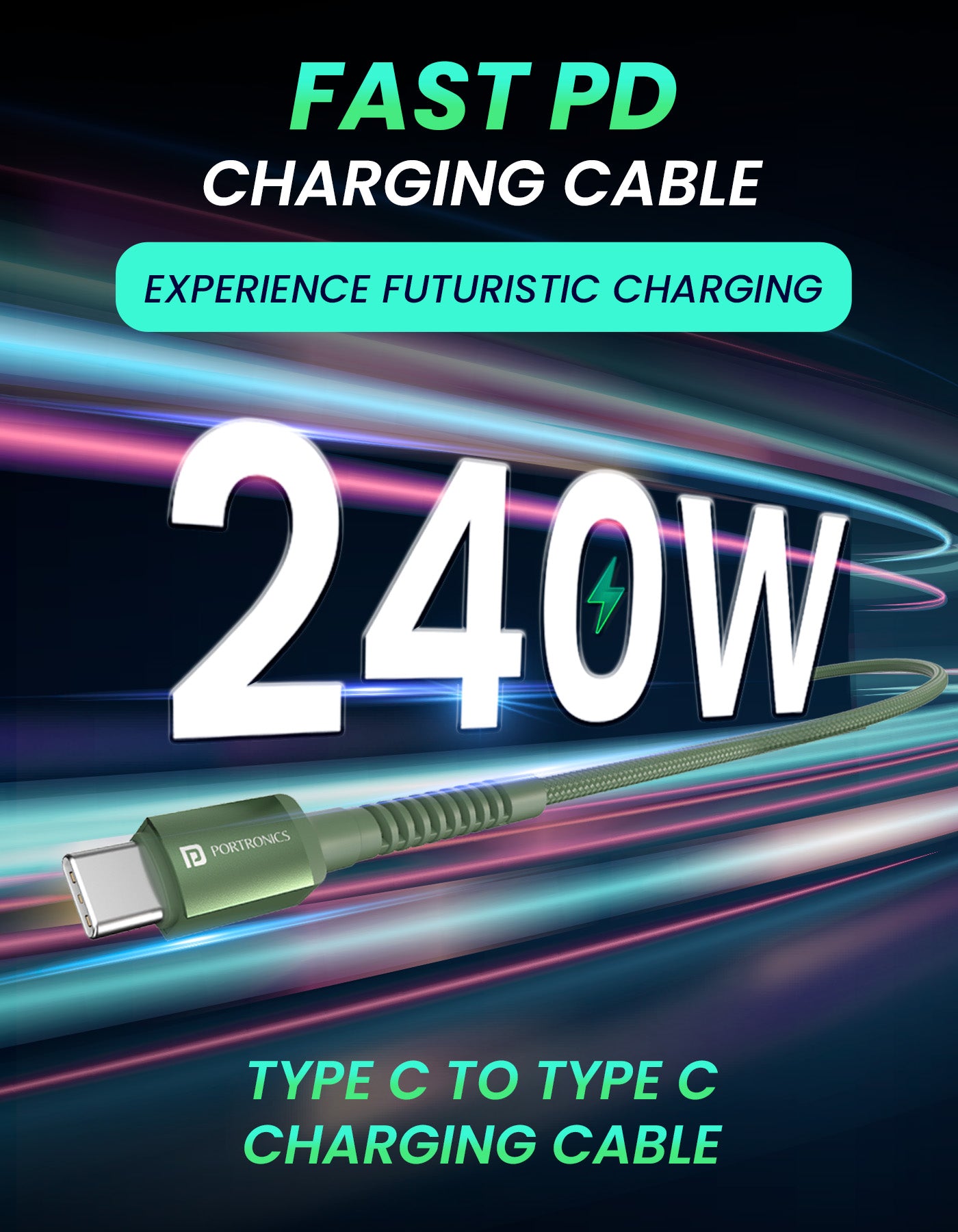 Portronics Konnect B Micro USB Nylon Quick Charging Cable 1meter long