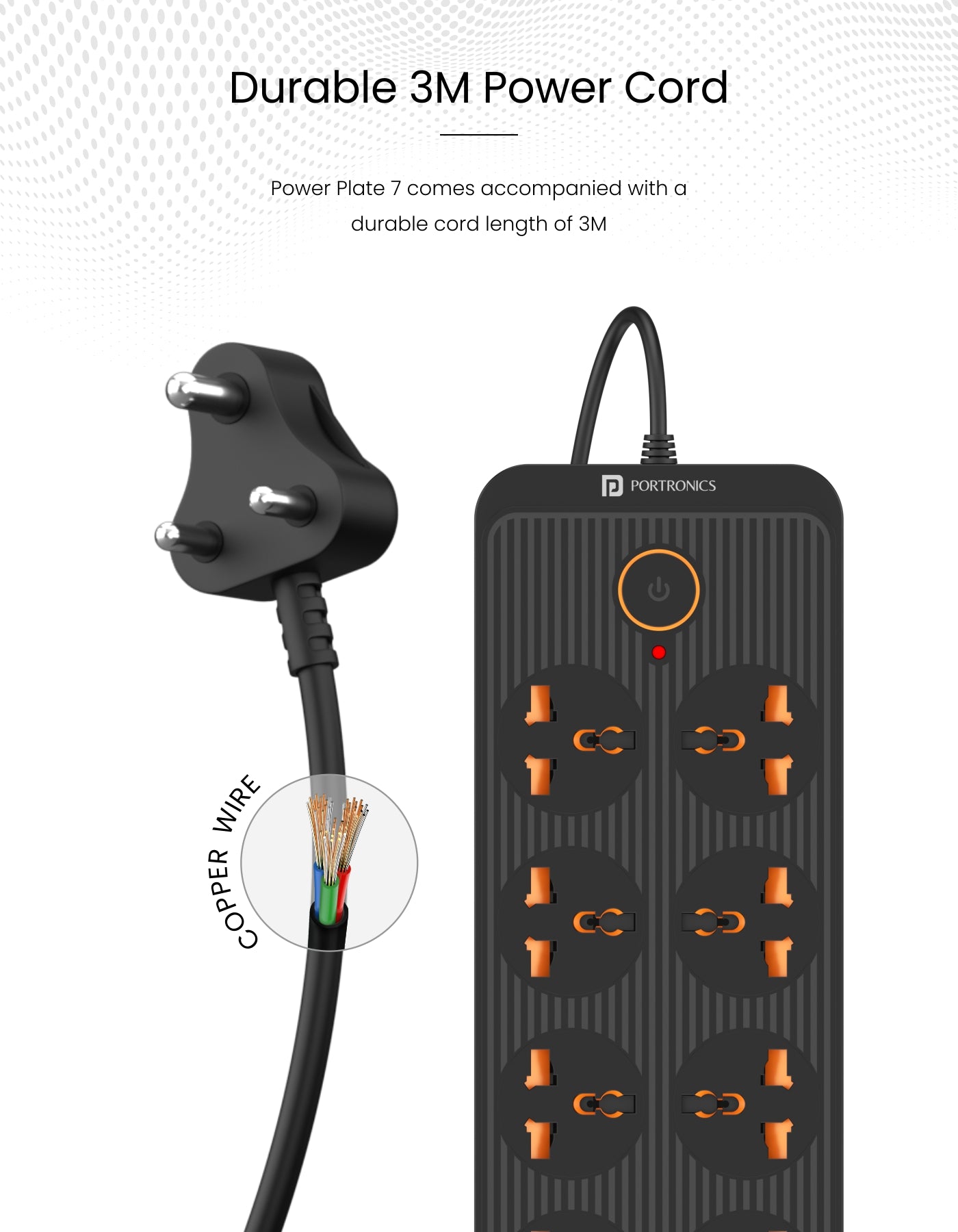 Power Bank Board Plate 7 of Portronics durable 3m cord