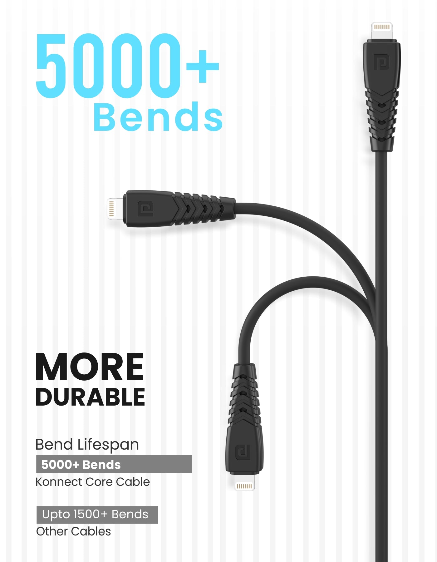 Portronics Konnect Core 8 Pin  USB Cable | USB Charging Cable durable cable