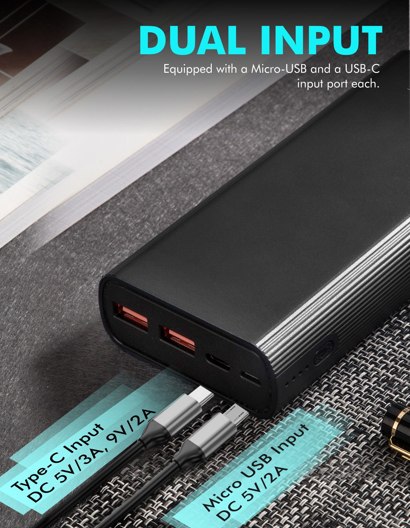Portronics Power M 20K 20000mah Power bank with 2 input micro USB and Type c 