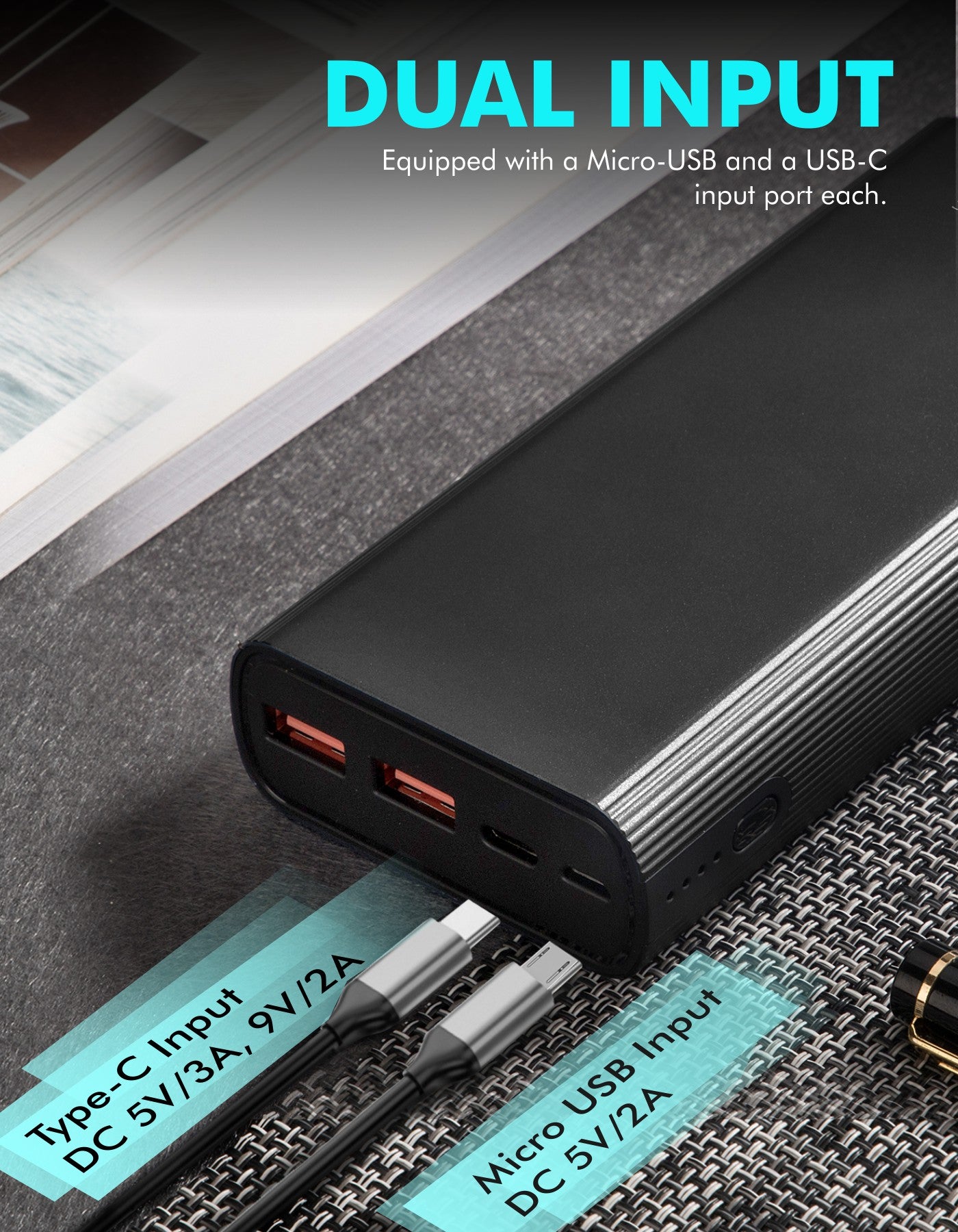 Portronics Power M 20K 20000mah Power bank with 2 input micro USB and Type c