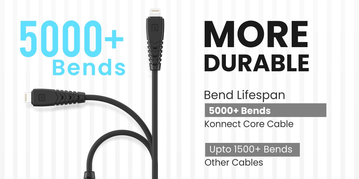 Portronics Konnect Core 8 Pin  USB Cable | USB Charging Cable 5000+ bends capicity