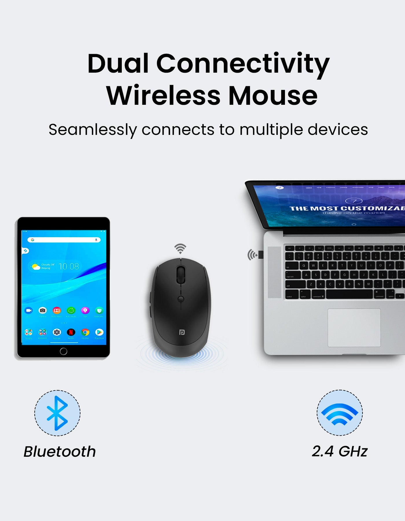 Portronics Toad III Wireless Mouse for Laptop & PC with Dual Connectivity Type C port Mouse  2.4 GHz and bluetooth 5.1