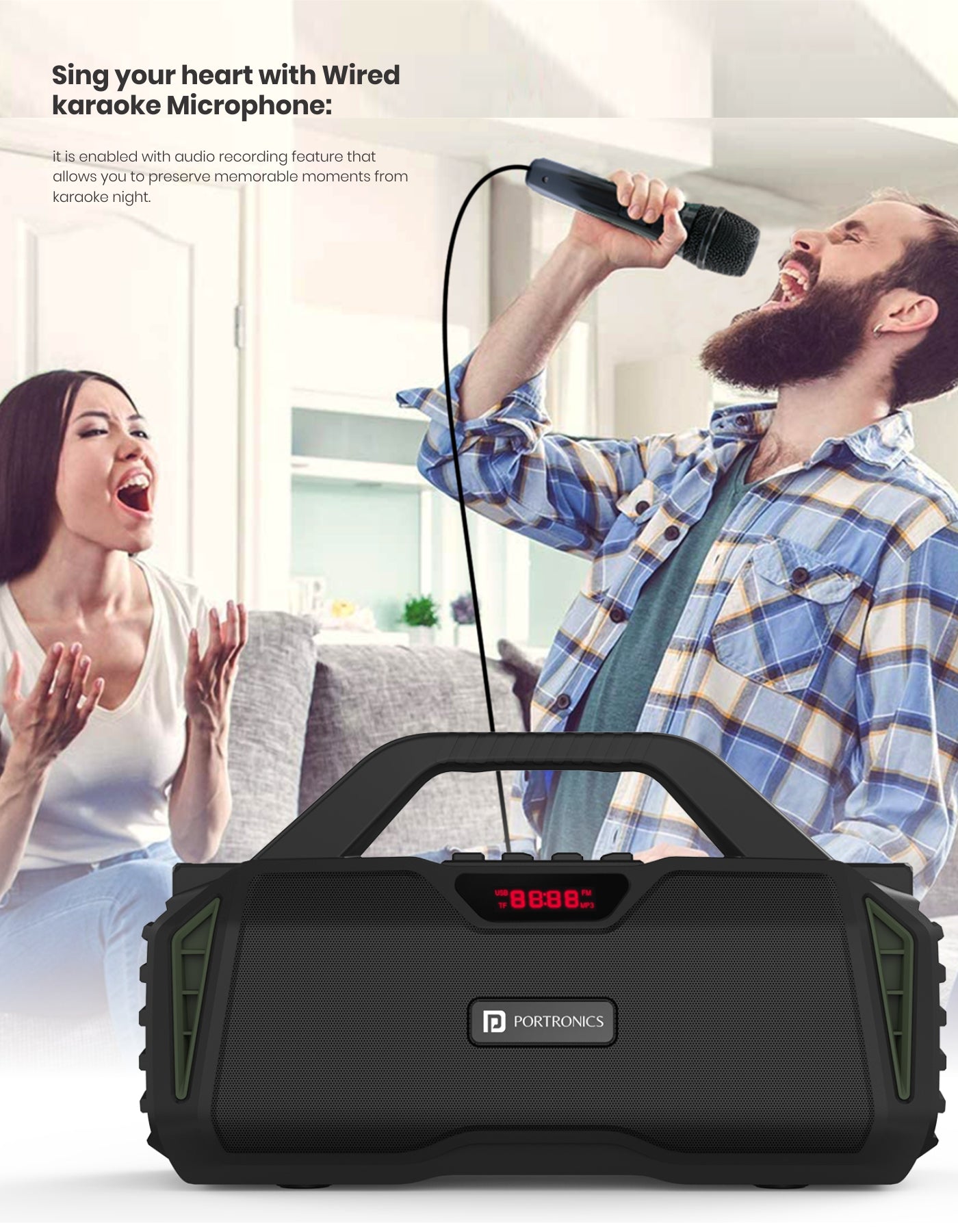 Portronics chime wireless portable/party speakers with 20 watts you can connect mic with chime