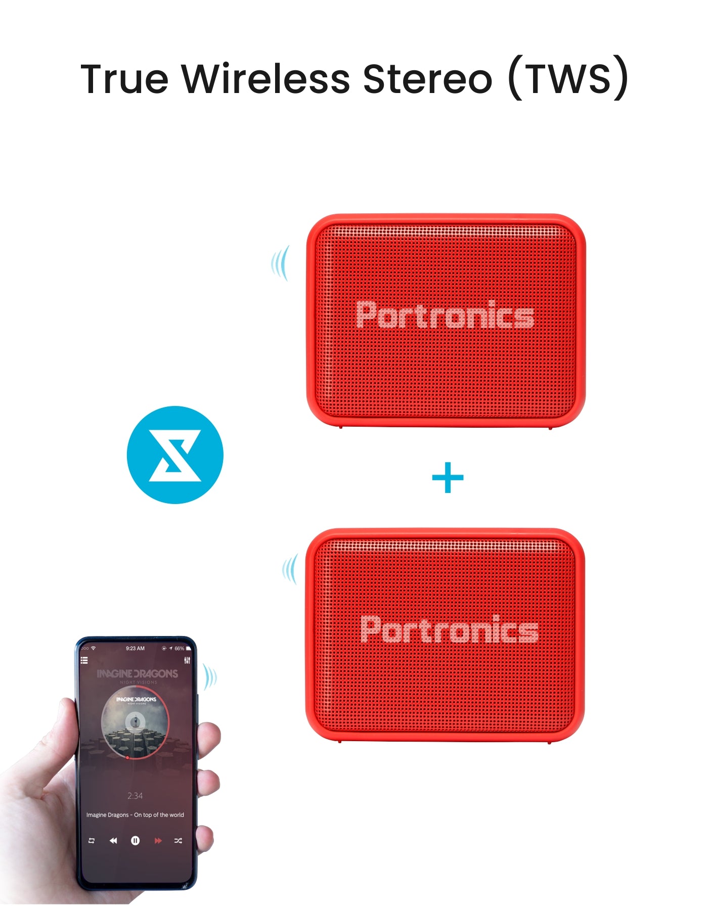 phone connect with true wireless portable bluetooth speaker , portronics dynamo