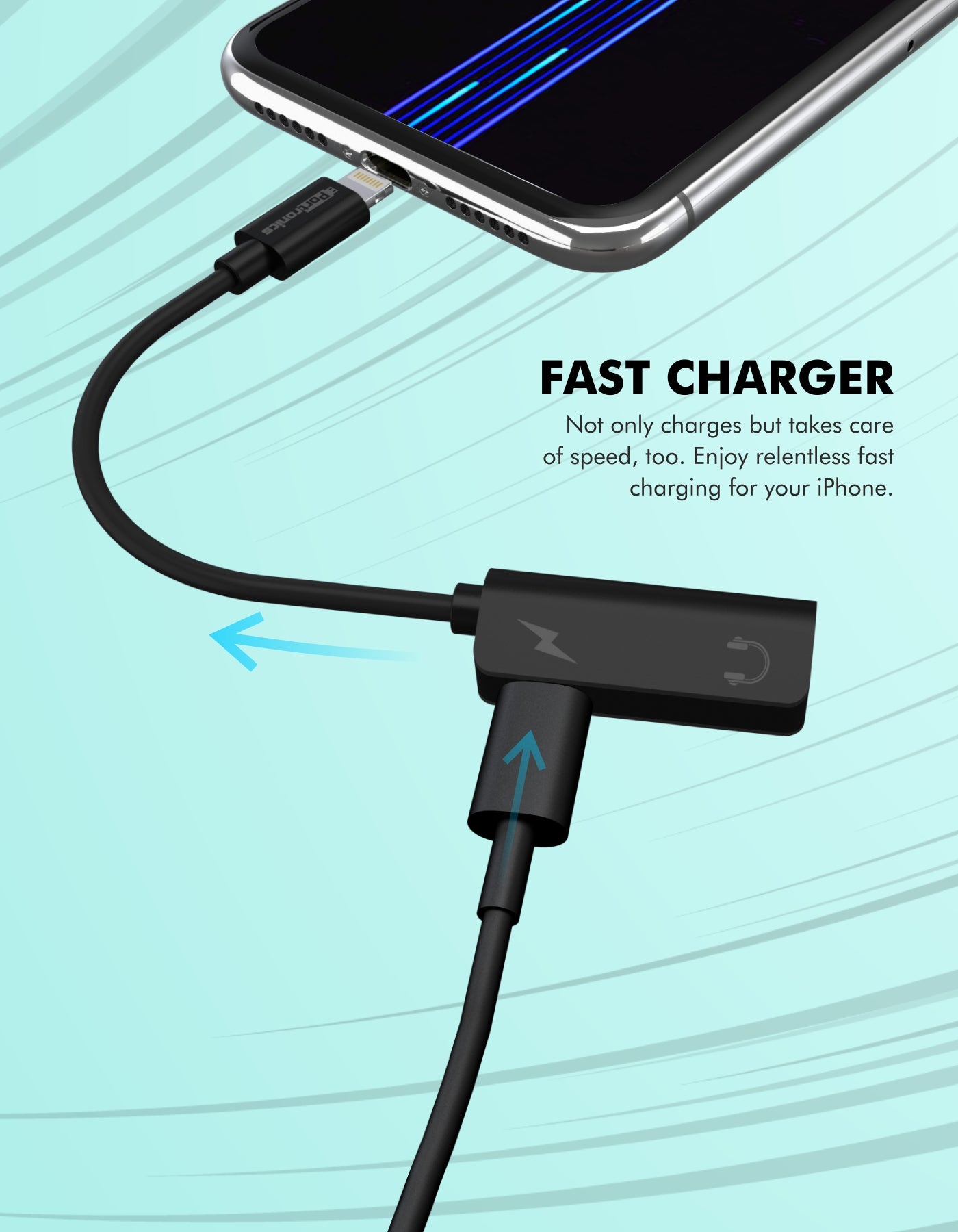 Portronics iKonnect One 2-in-1 8Pin to AUX & 8Pin Connector